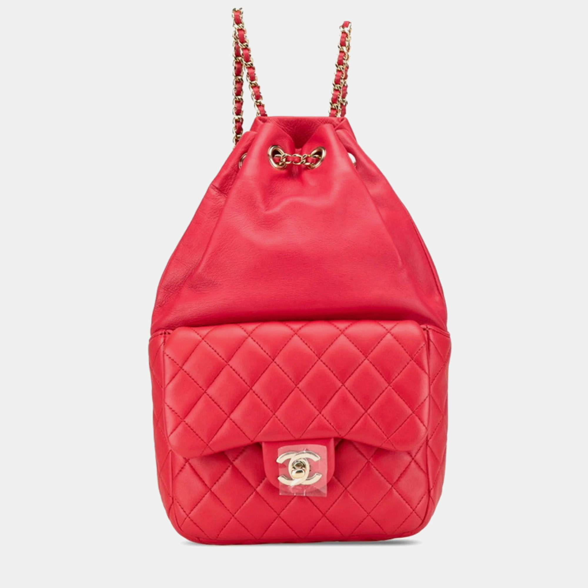 Chanel Red Lambskin Coco Mark Matelasse Backpack
