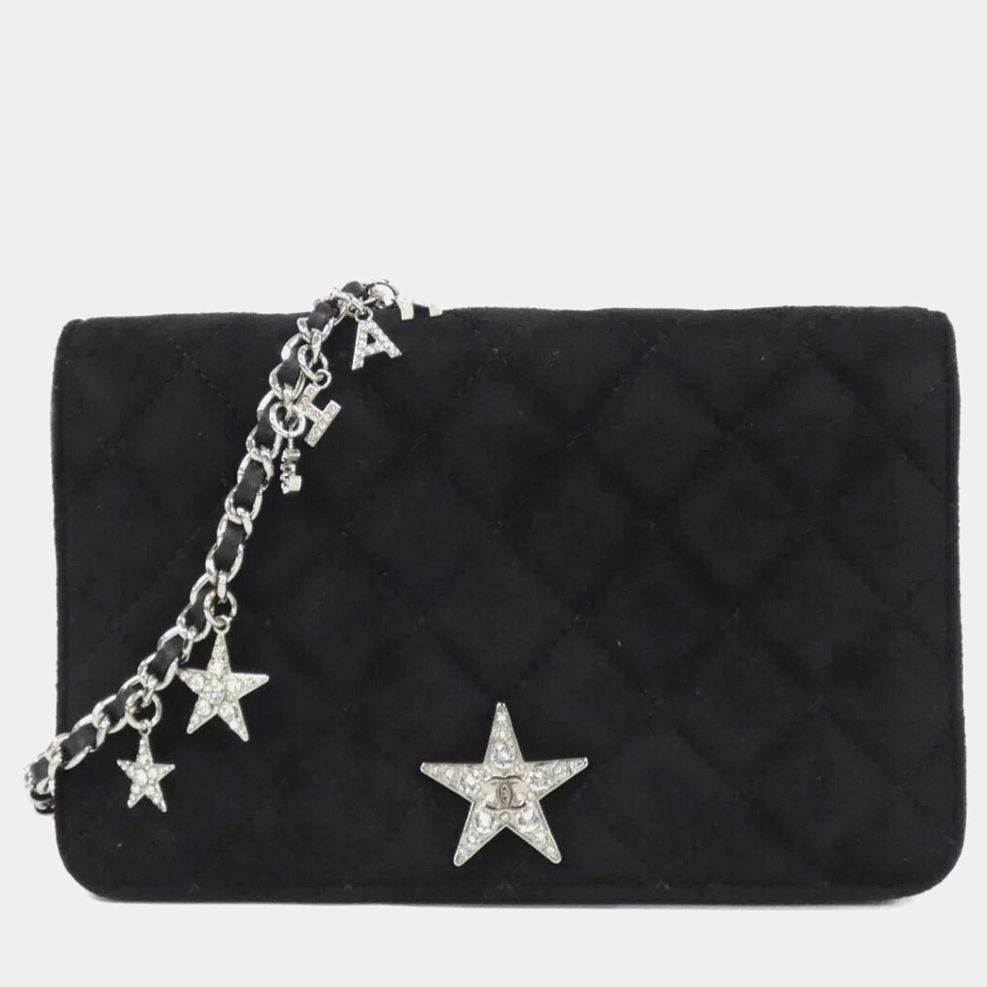  Chanel Black Suede Star Wallet On Chain 