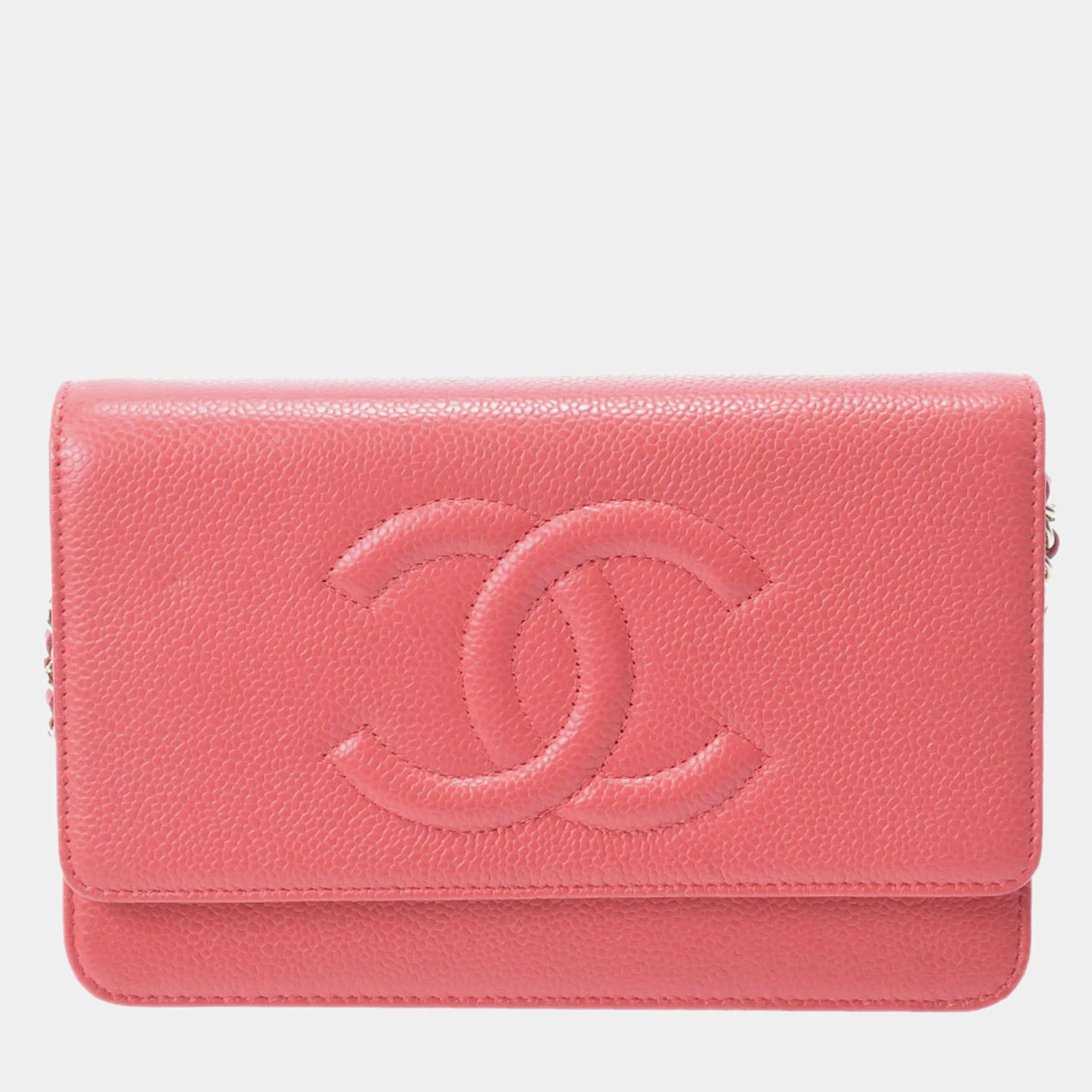 Chanel Pink Caviar Skin Chain Wallet Shoulder Bag