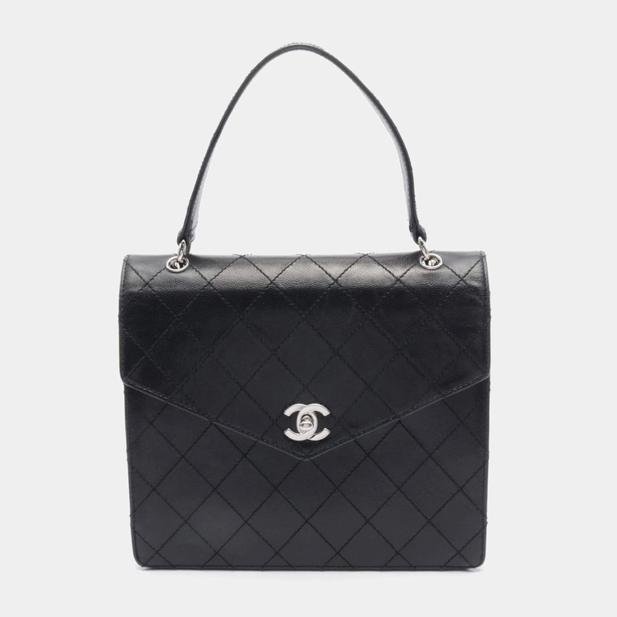 Chanel Black Leather Matelasse Handbag