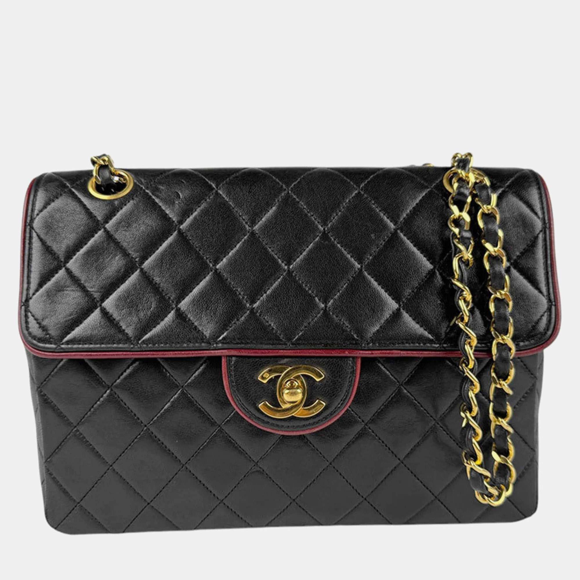 Chanel Black /Red Lambskin Flap CC Shoulder Bag