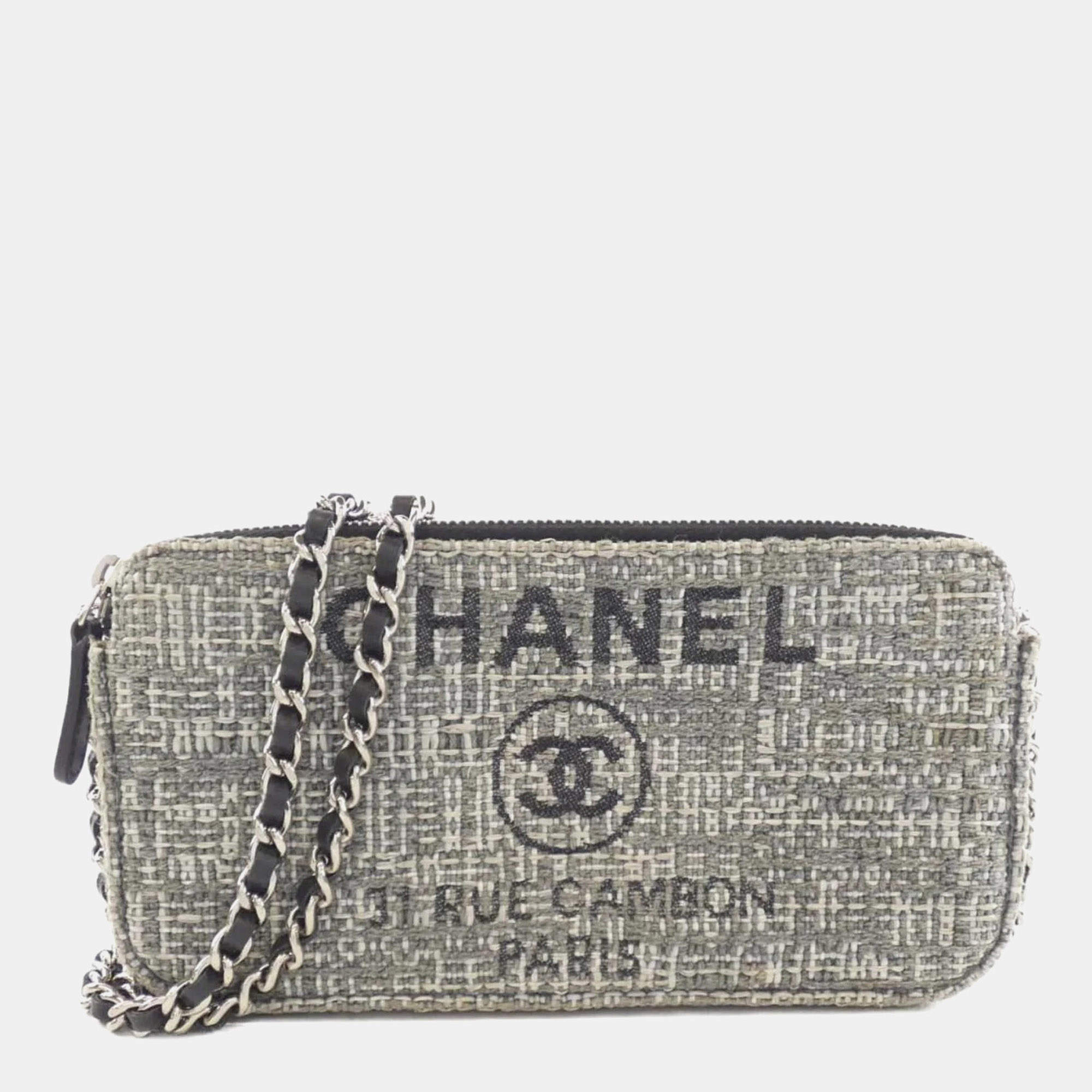 Chanel Grey Canvas Deauville Line Chain Wallet