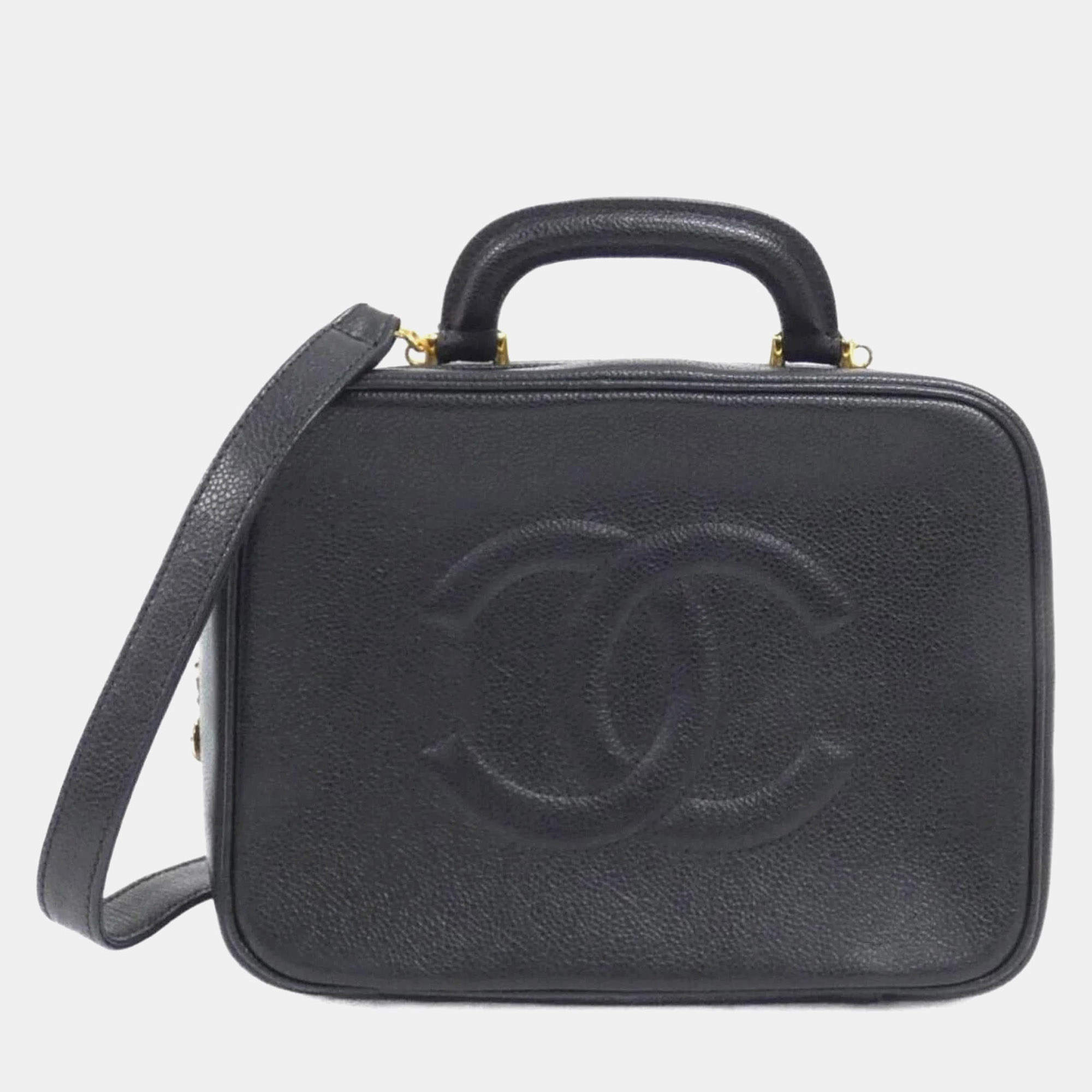 Chanel Black Caviar Leather Vanity Top Handle Bag