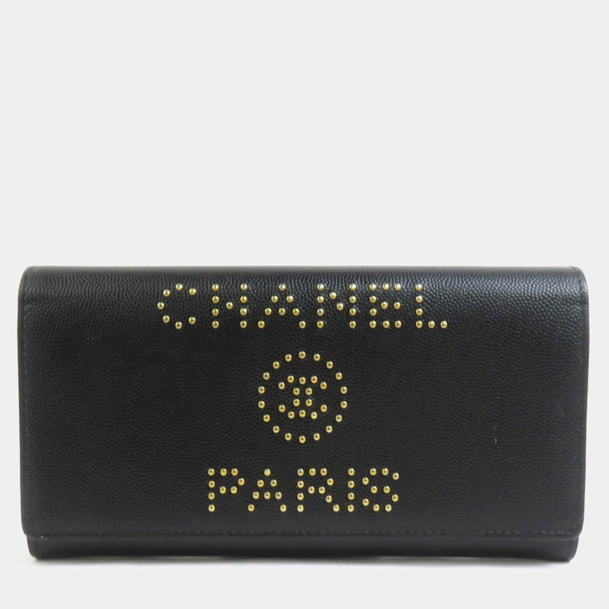 Pre Owned Chanel Black Leather Long Wallet