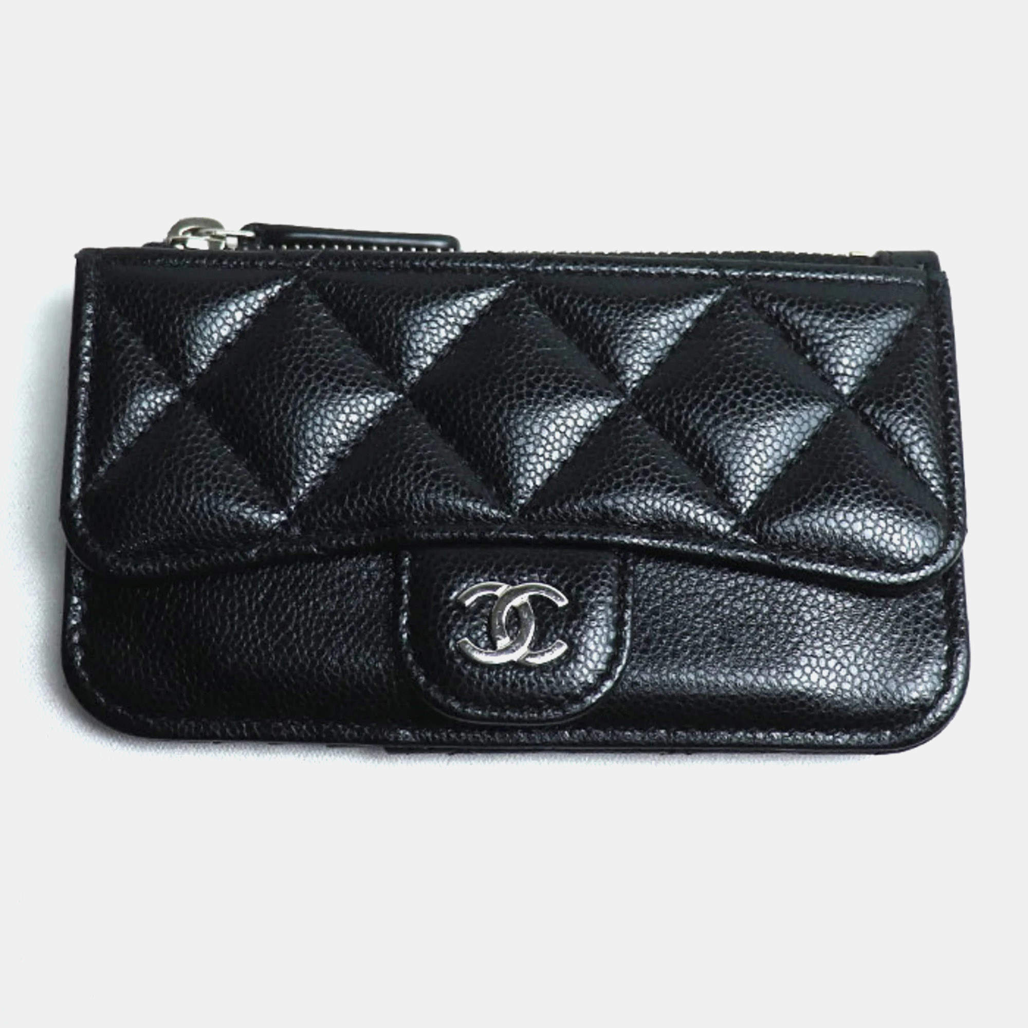 Chanel Black Caviar Leather Card Case Coin Wallet