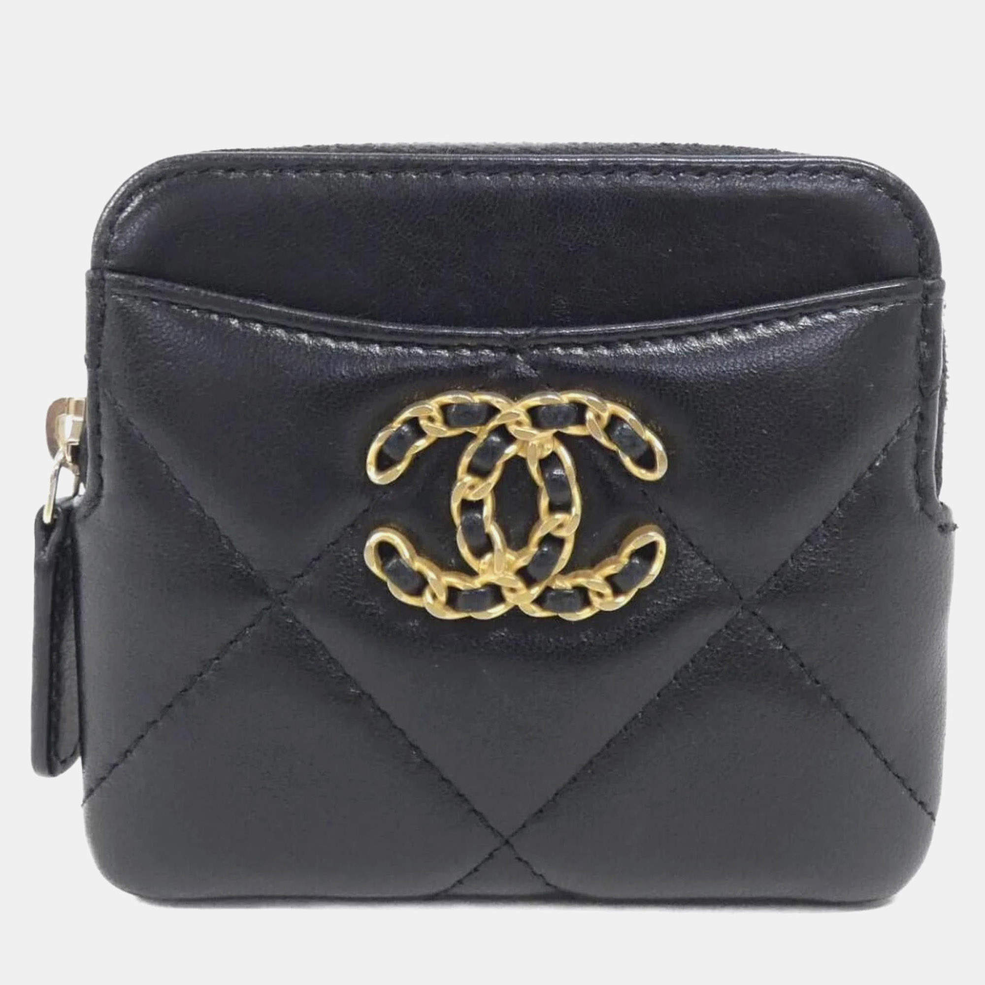 Chanel Black Lambskin Leather 19 Wallet 