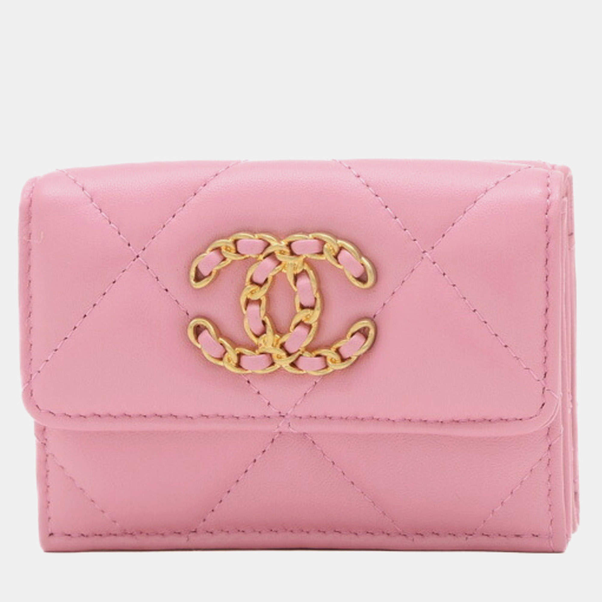 Chanel Pink Lambskin 19 Small Flap Wallet
