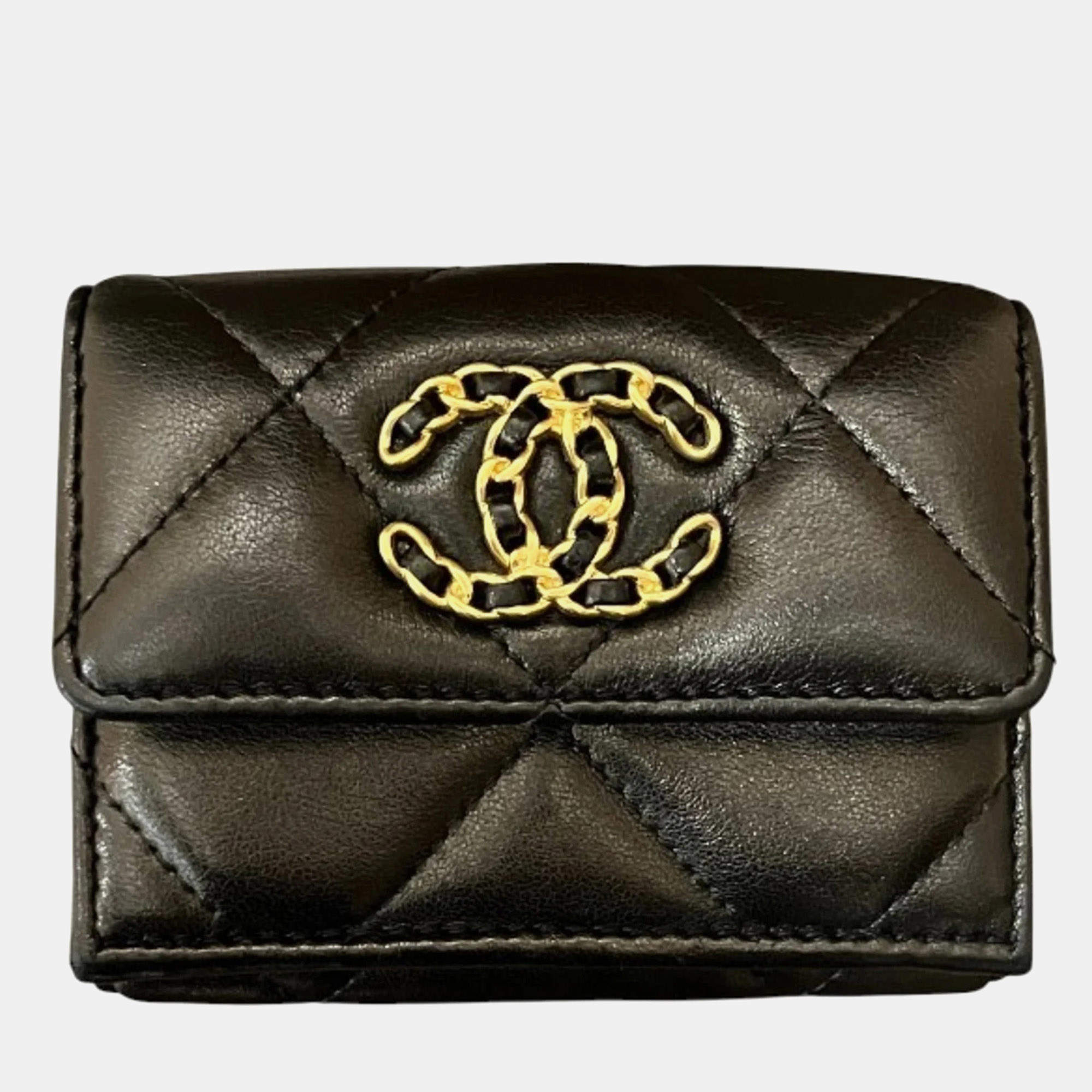 Chanel Black Lambskin Leather Tri-Fold 19 Small Flap Wallet