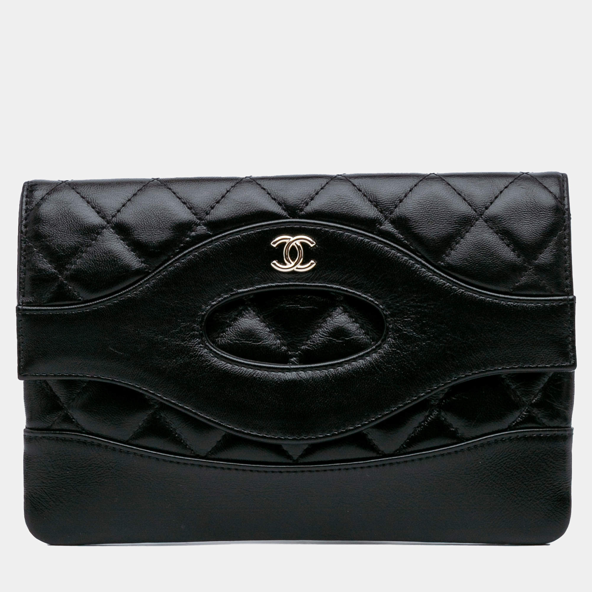 Chanel Black Shiny Crumpled Calfskin 31 Clutch