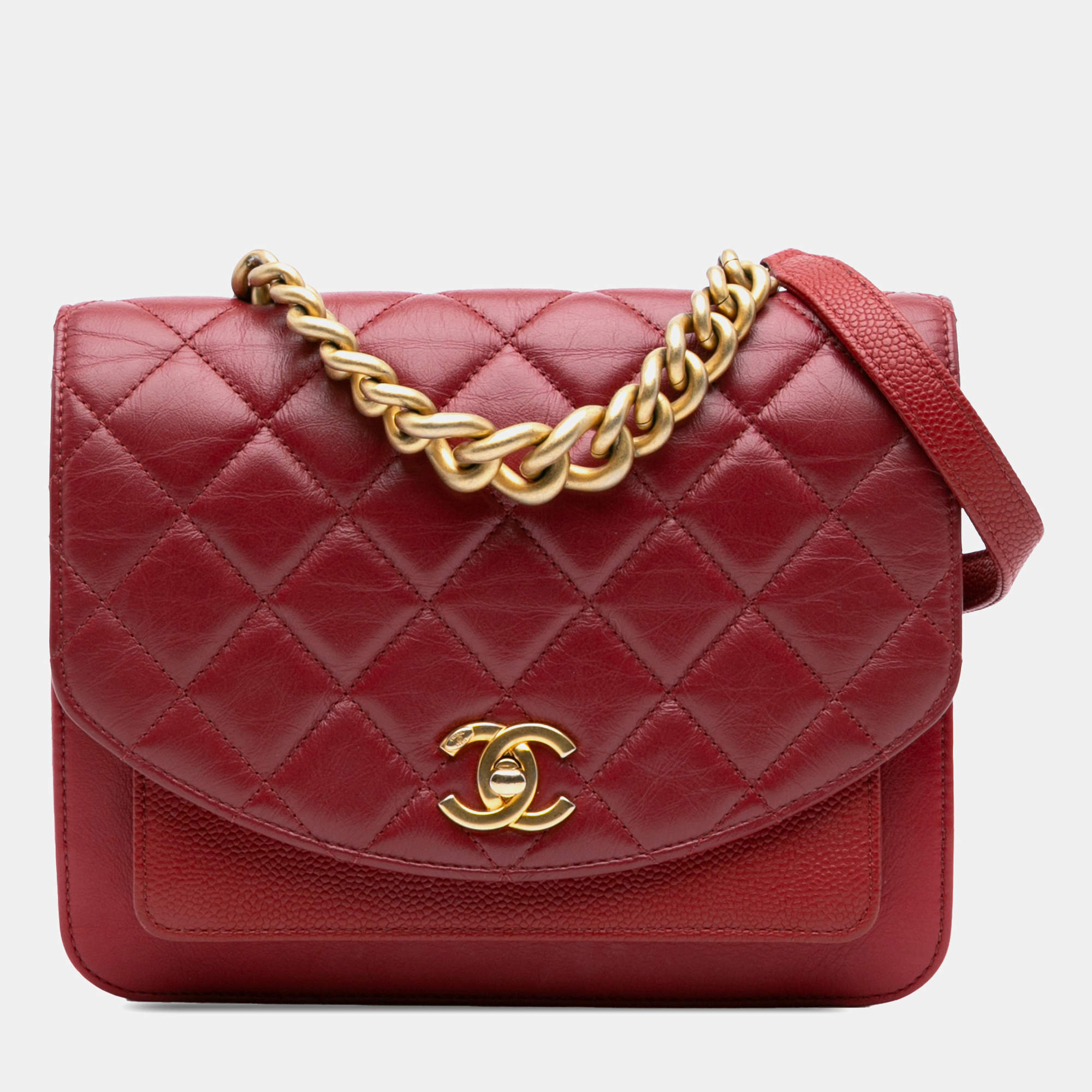 Chanel Red Small Quilted Calfskin and Caviar Chain Handle Flap