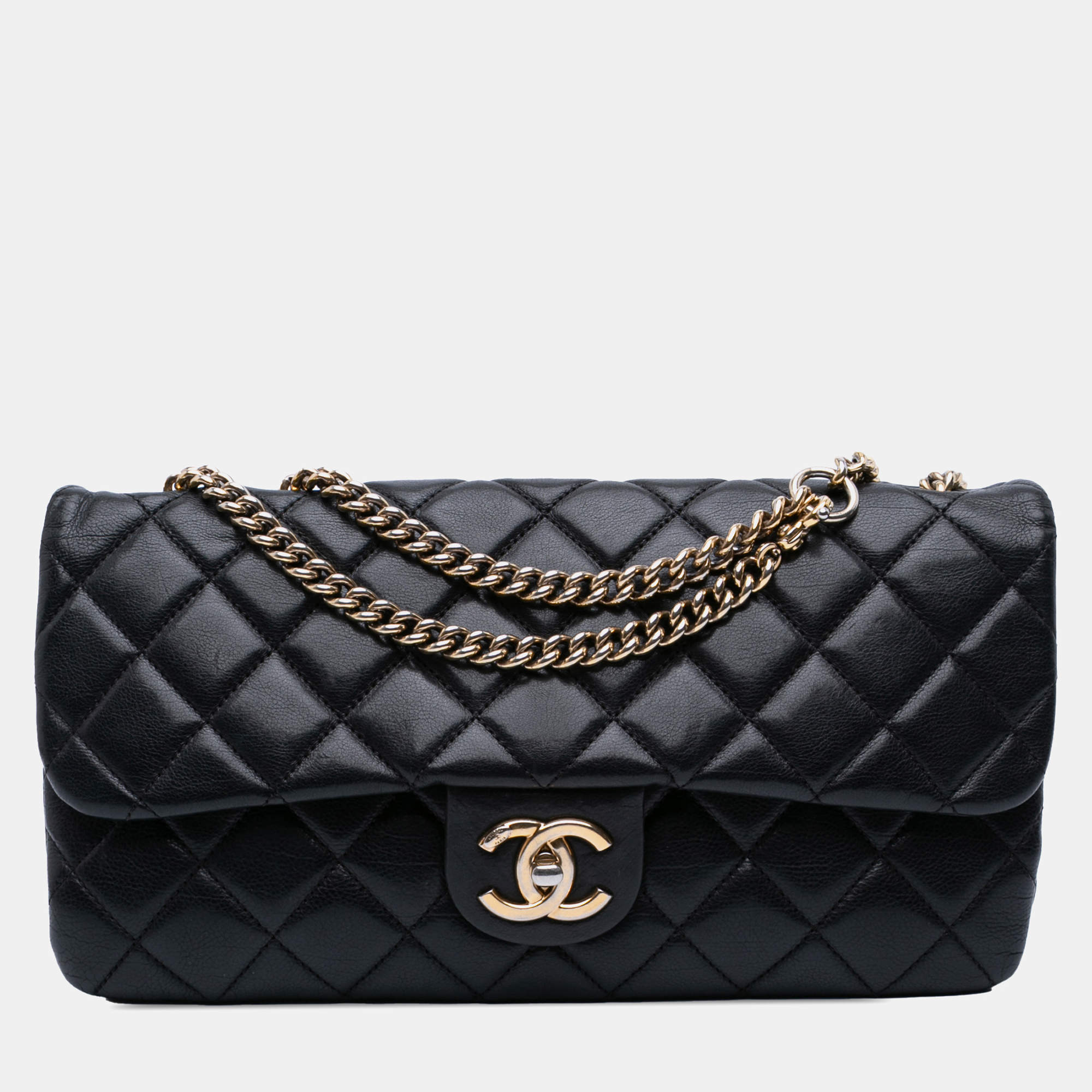 Chanel Black Quilted Calfskin CC Crown Flap