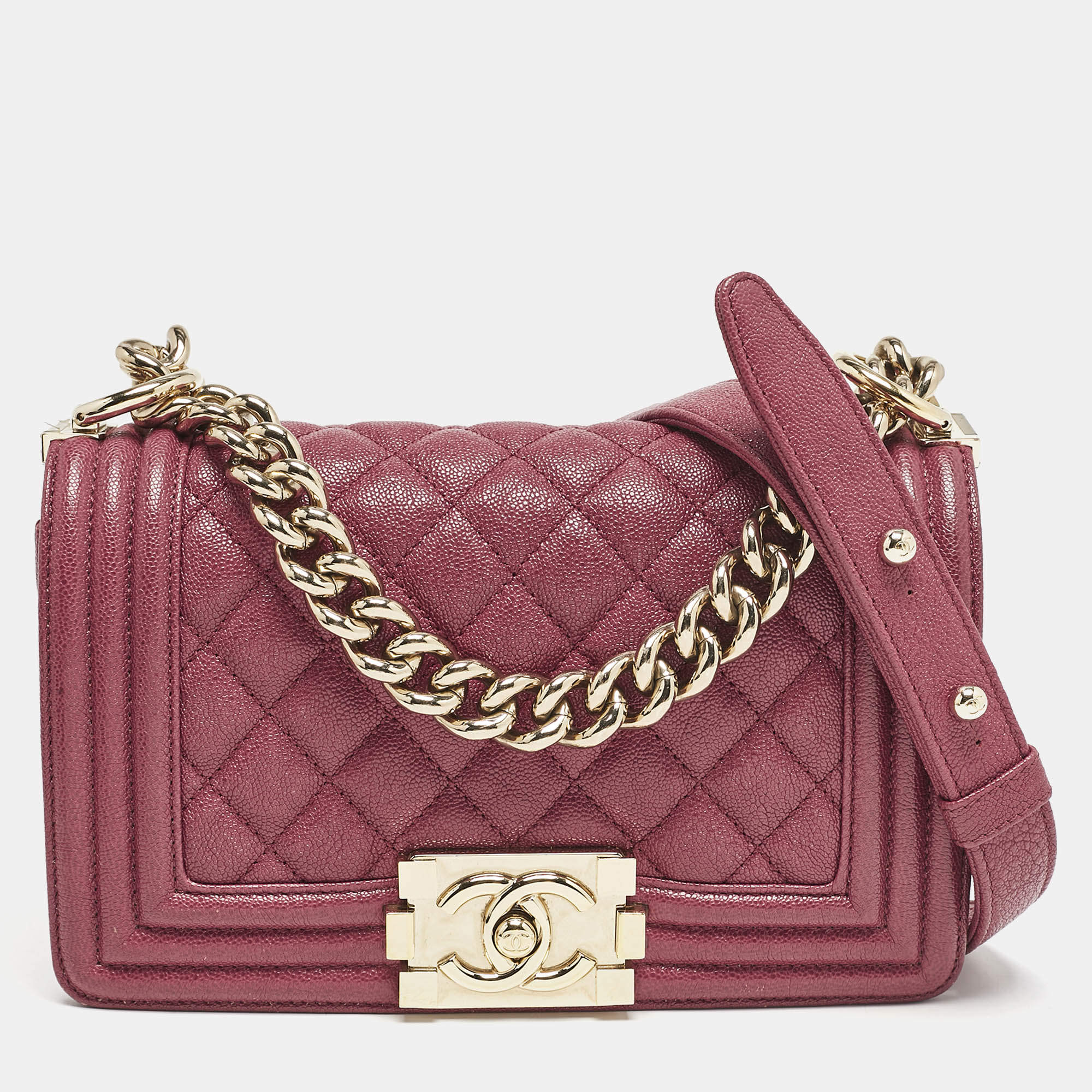 Chanel Red Quilted Caviar Leather Small Boy Flap Bag
