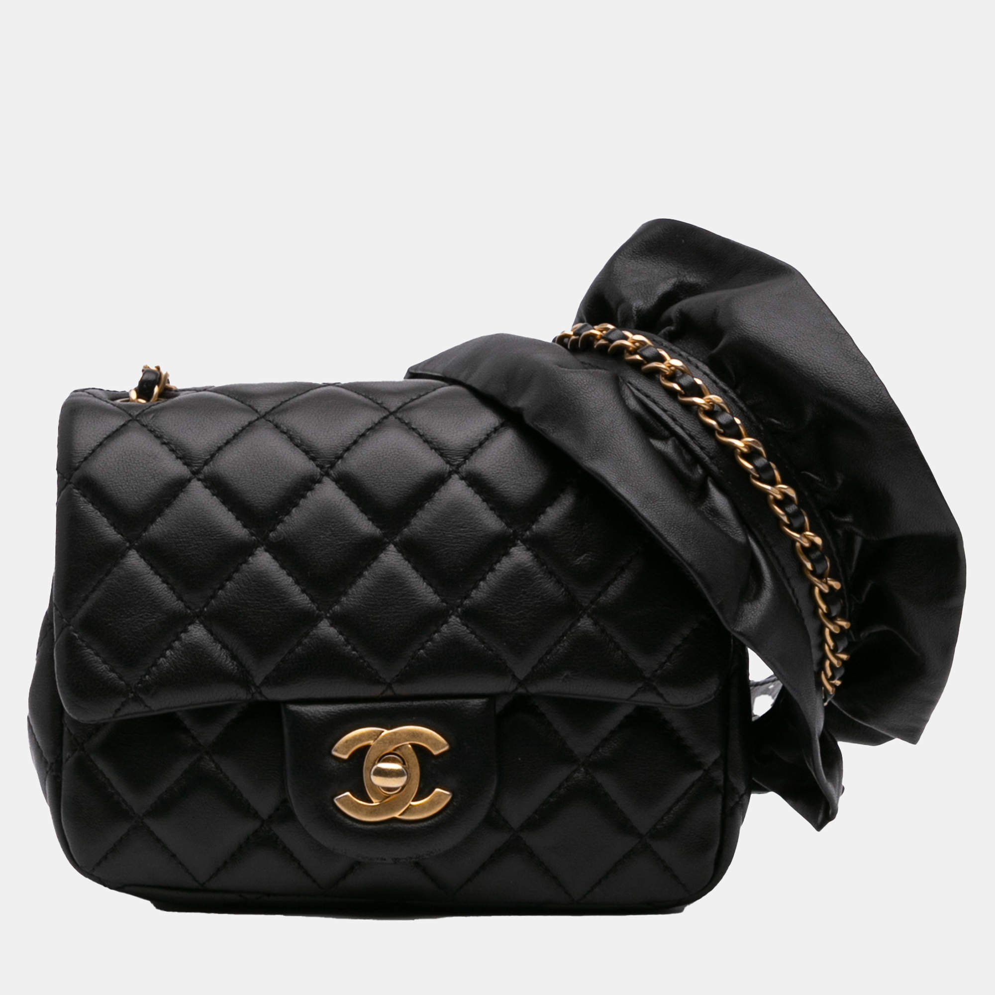 Pre Owned Chanel Black Mini Square Lambskin Romance Single Flap