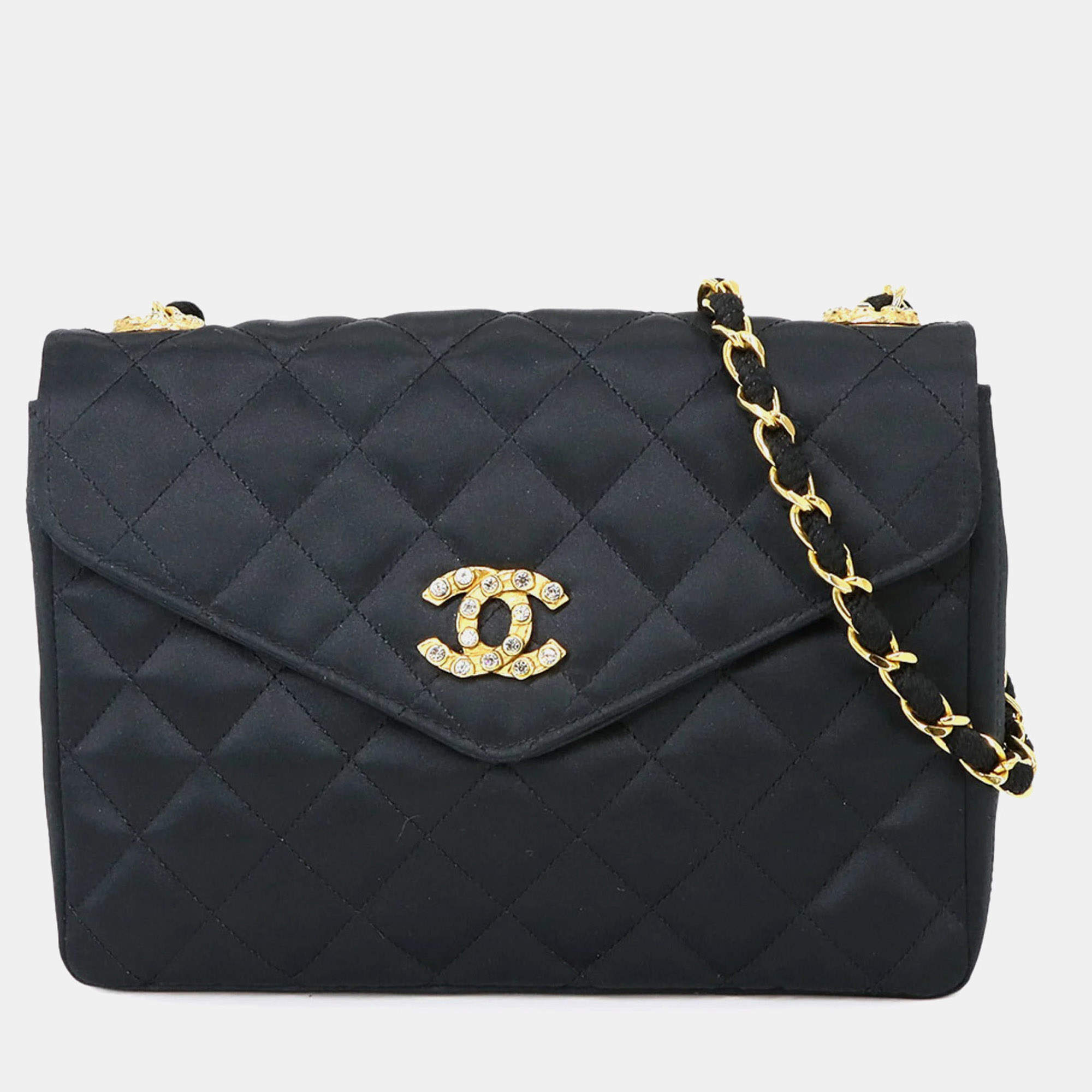 Chanel Black Satin Chain Shoulder Bag