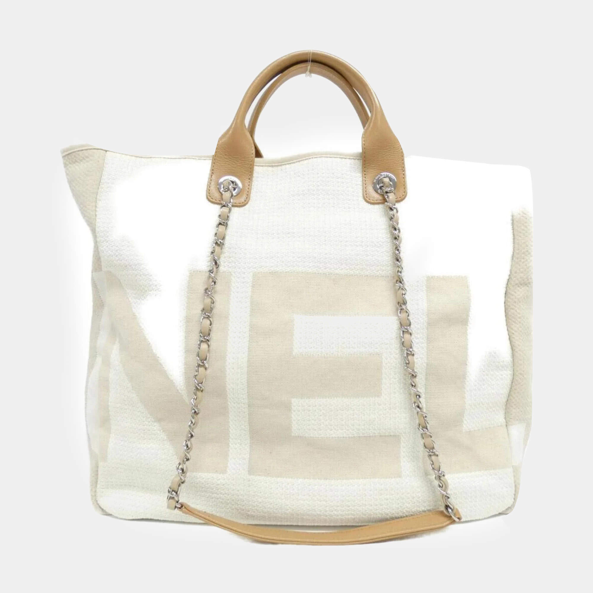 Chanel Beige Canvas and Leather Shopping Tote Bag