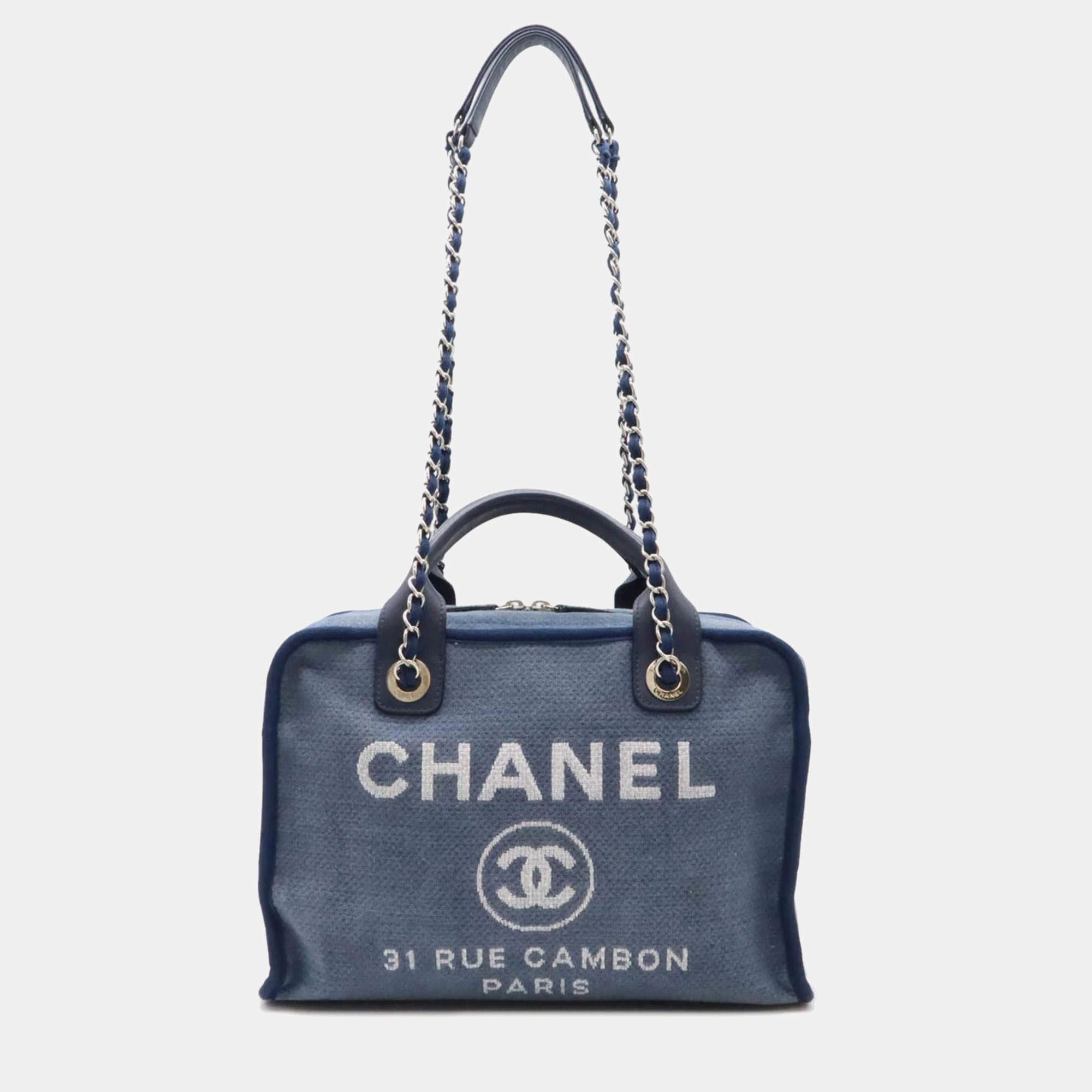 Chanel Blue Canvas Deauville Bowling Bag 