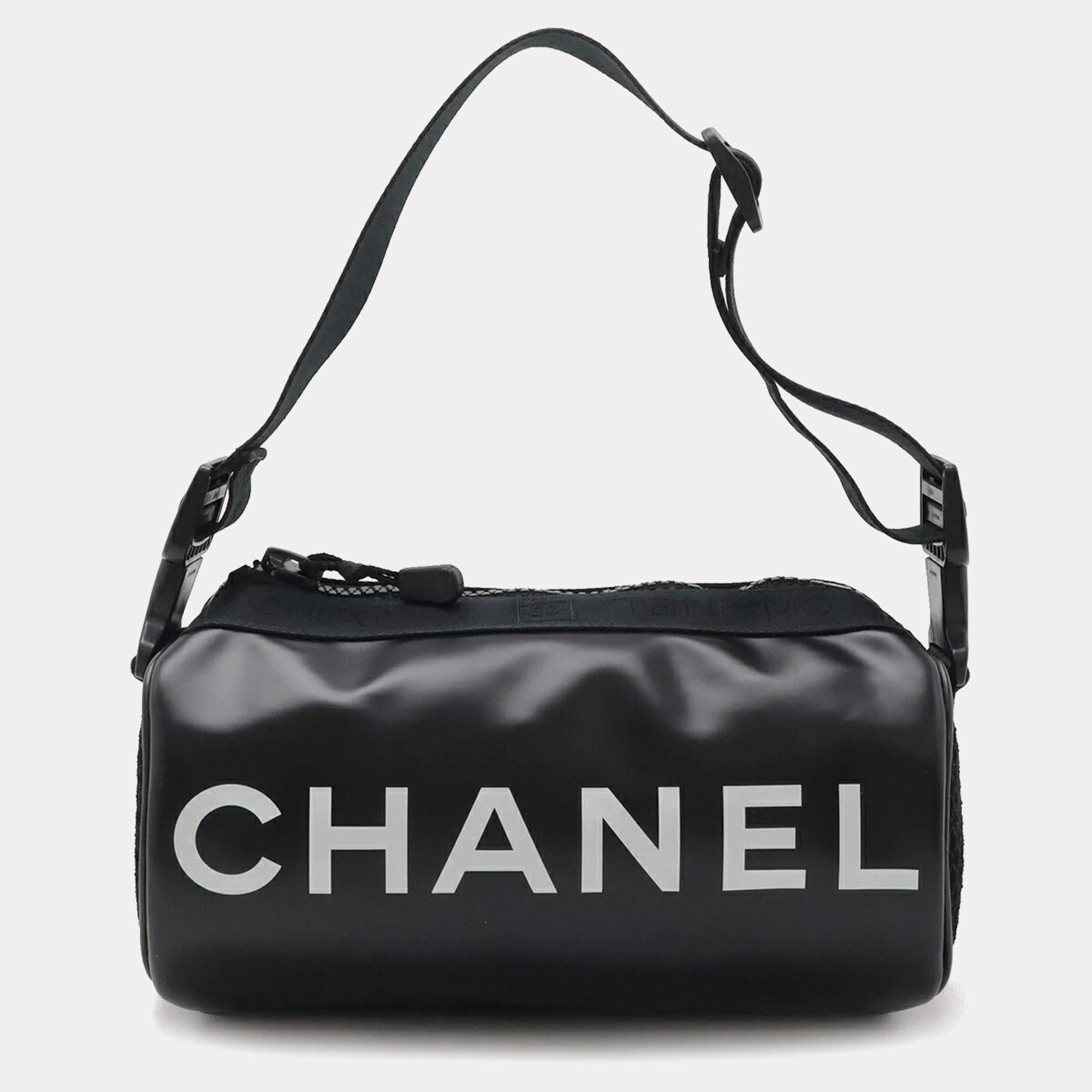 Chanel Rubber Nylon Black White Sport Line Coco Mark Shoulder Bag