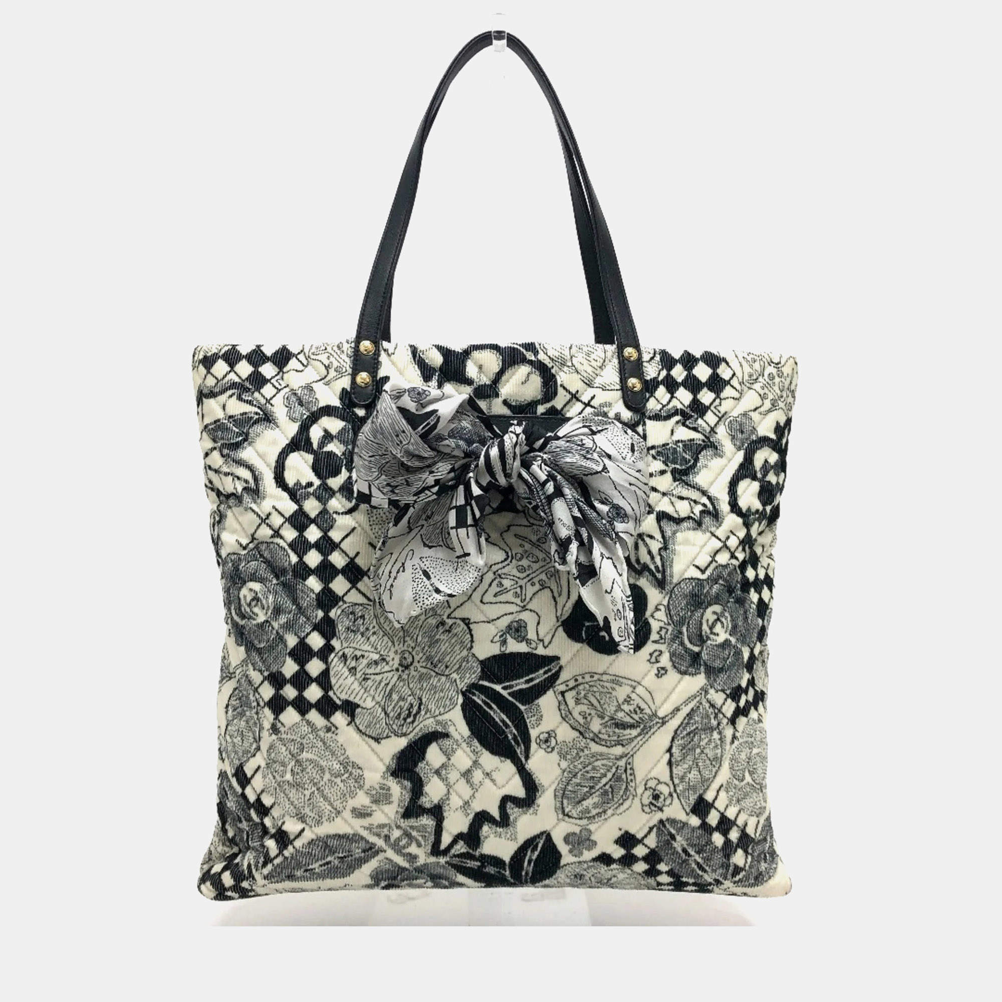 Pre Owned  Chanel White Canvas Printed Camellia Tote Bag