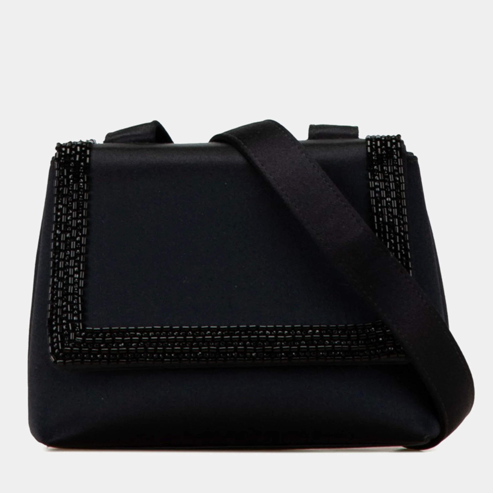 Chanel Black Satin Coco Mark Square Shoulder Bag