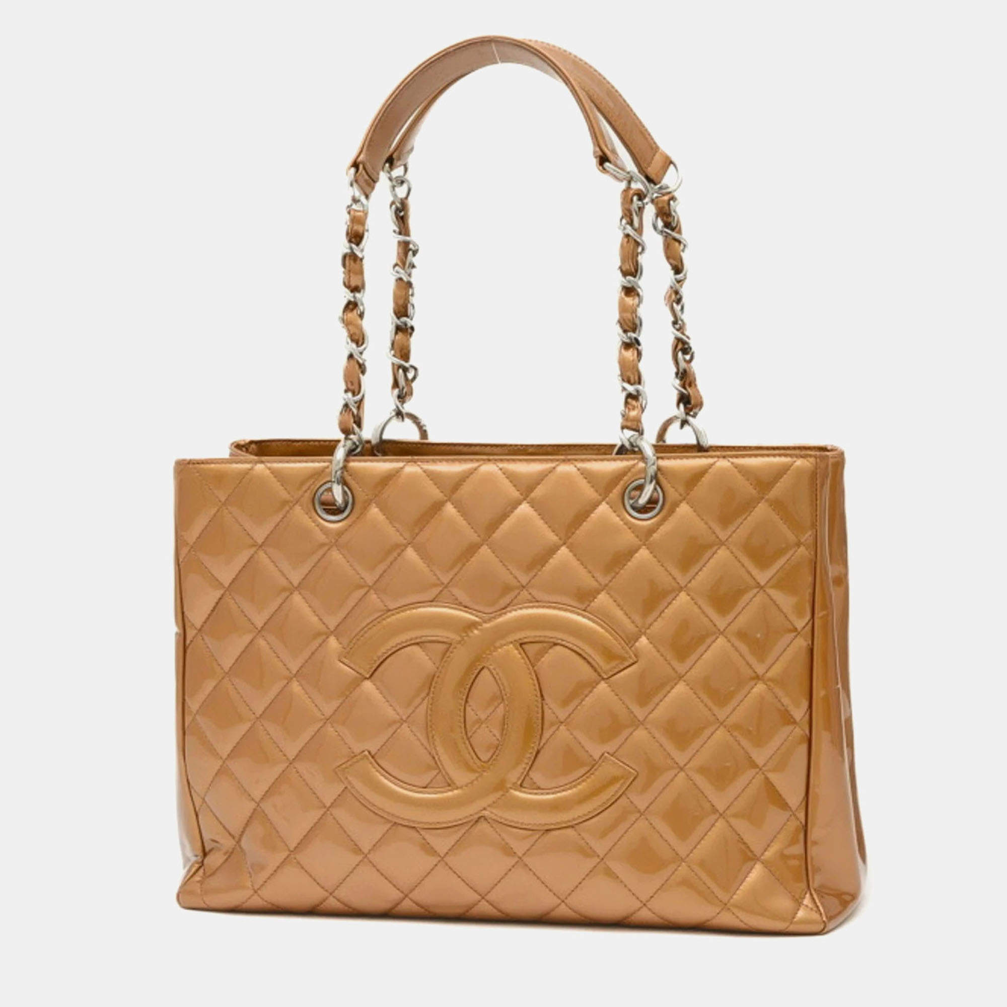  Chanel Patent Leather Gold Matelasse GST Chain Tote Bag