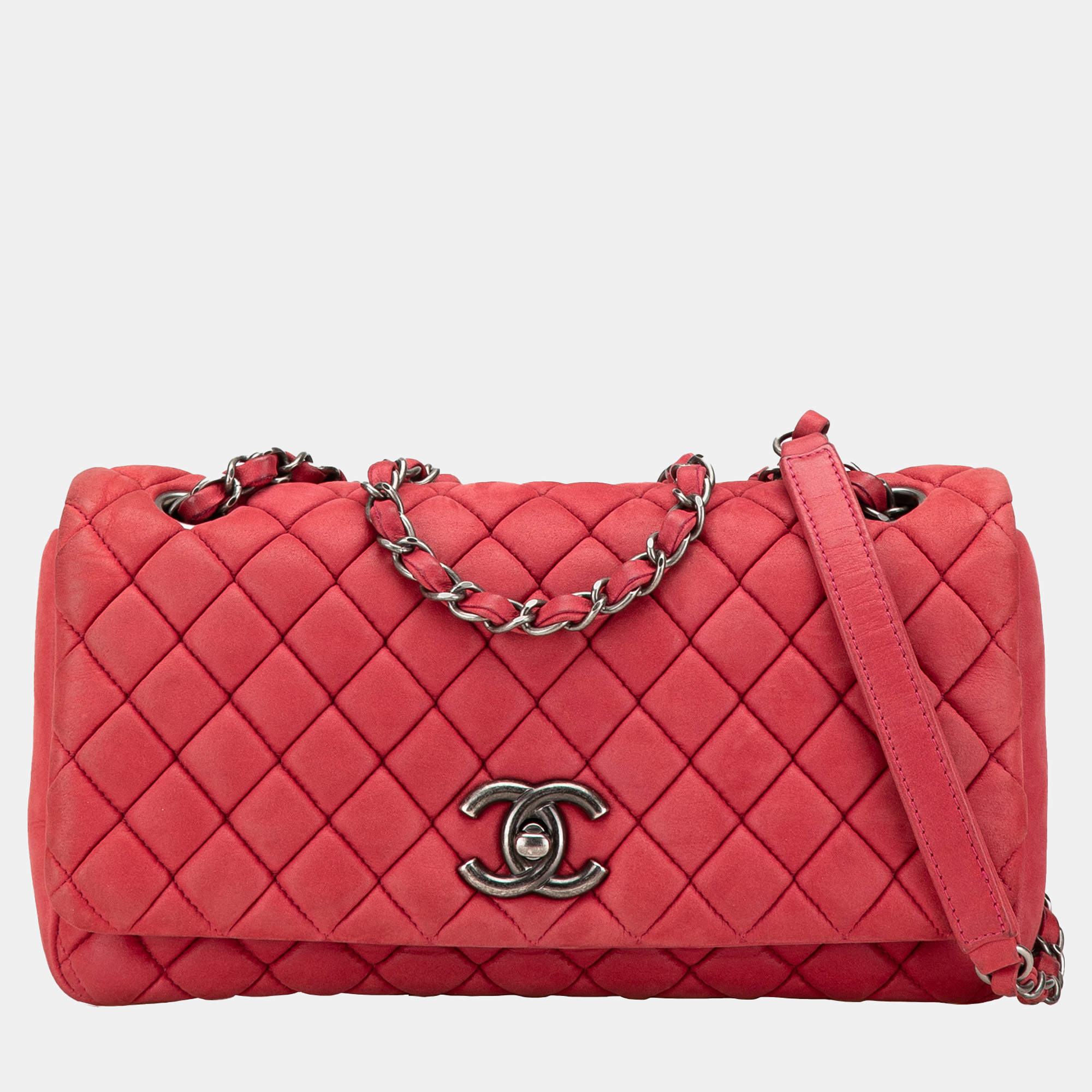 Pre Owned Chanel Red Small Iridescent Calfskin New Bubble Flap