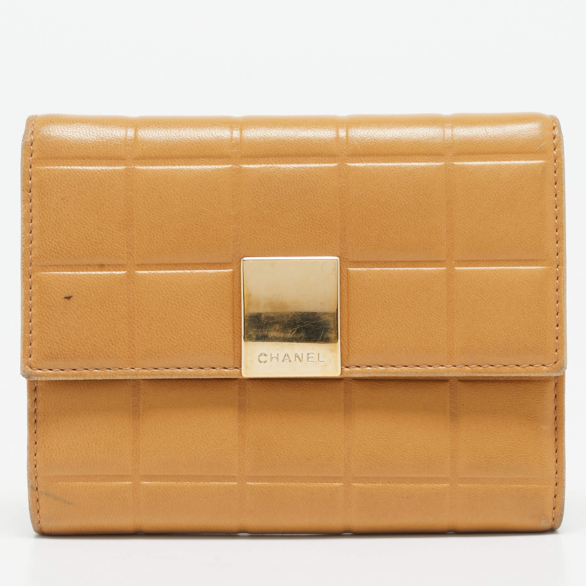 Chanel Beige Bar Quilted Leather Trifold Wallet