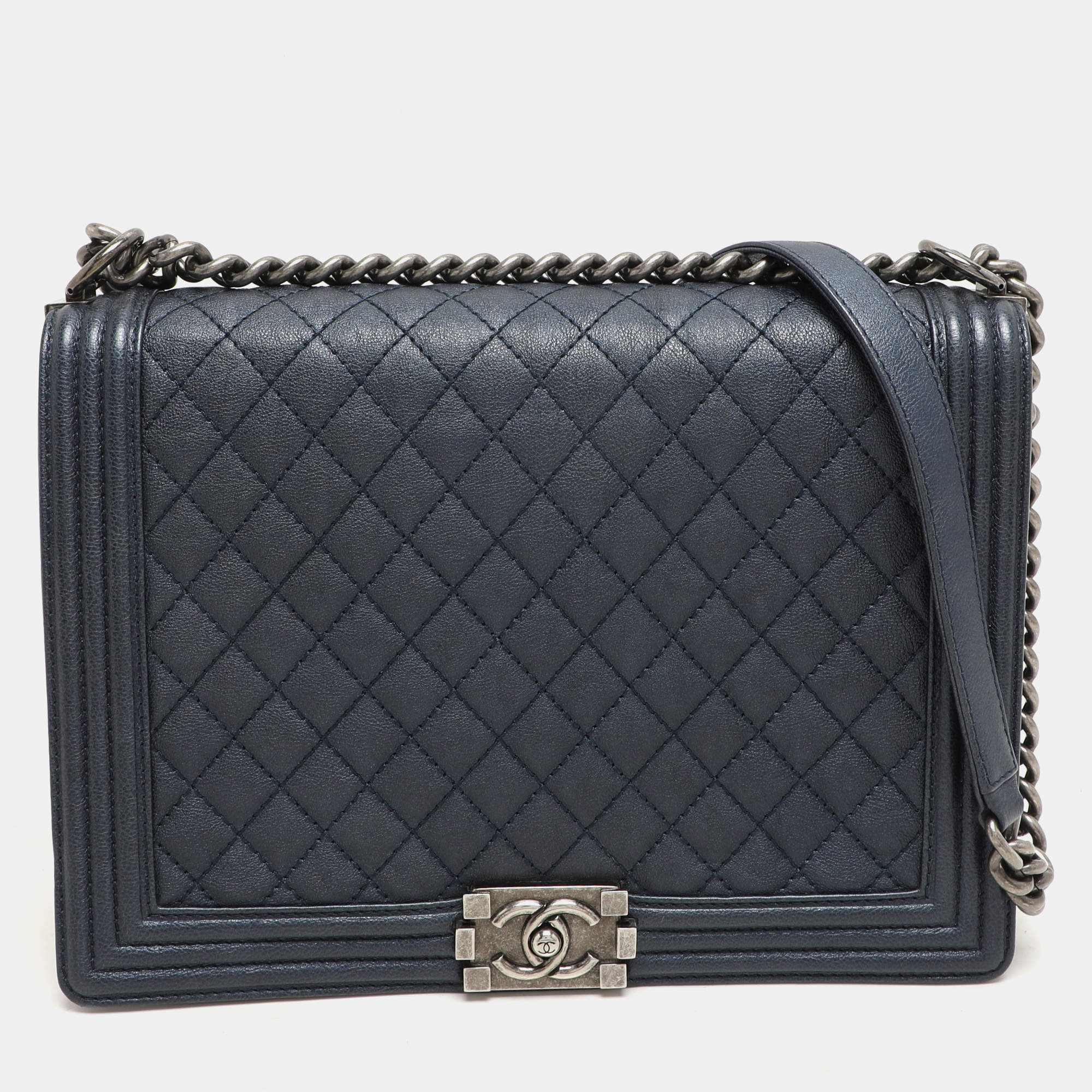 Chanel Blue Quilted Leather Large Boy Flap Bag