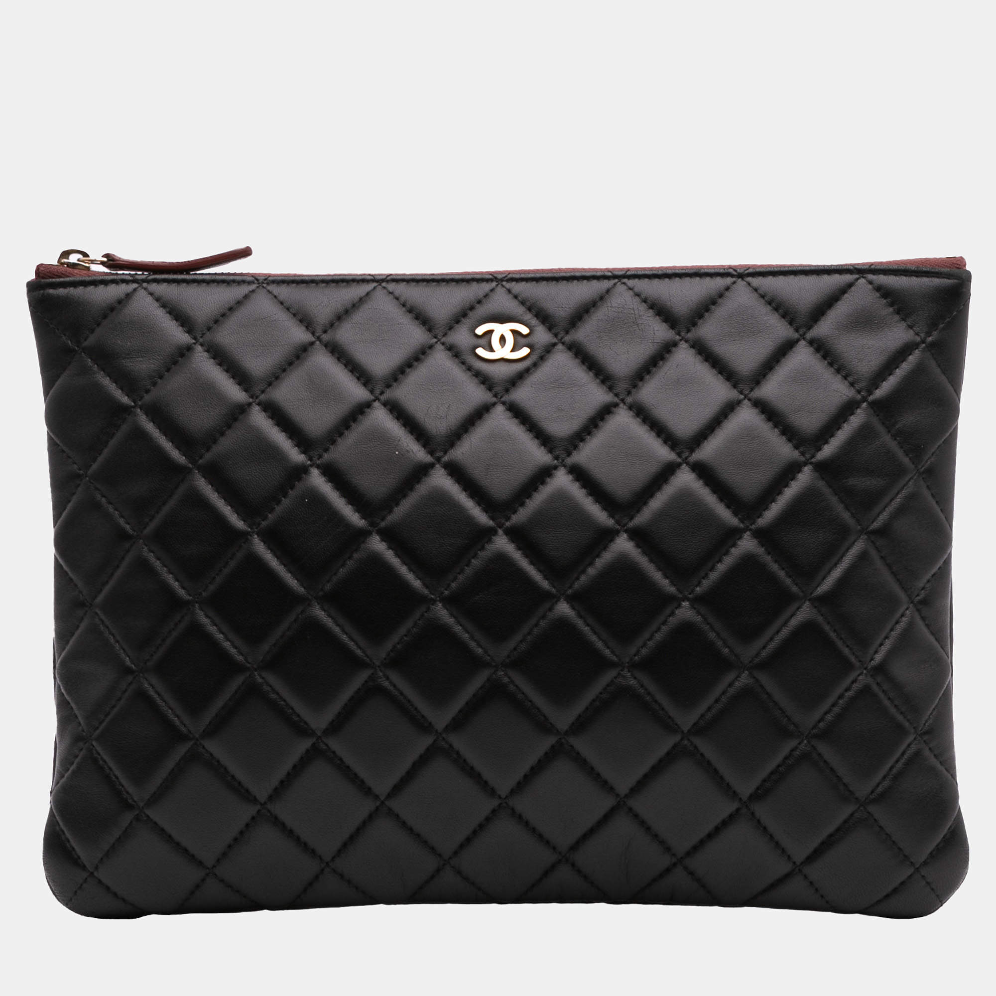 Chanel Black Medium Quilted Lambskin O Case Clutch