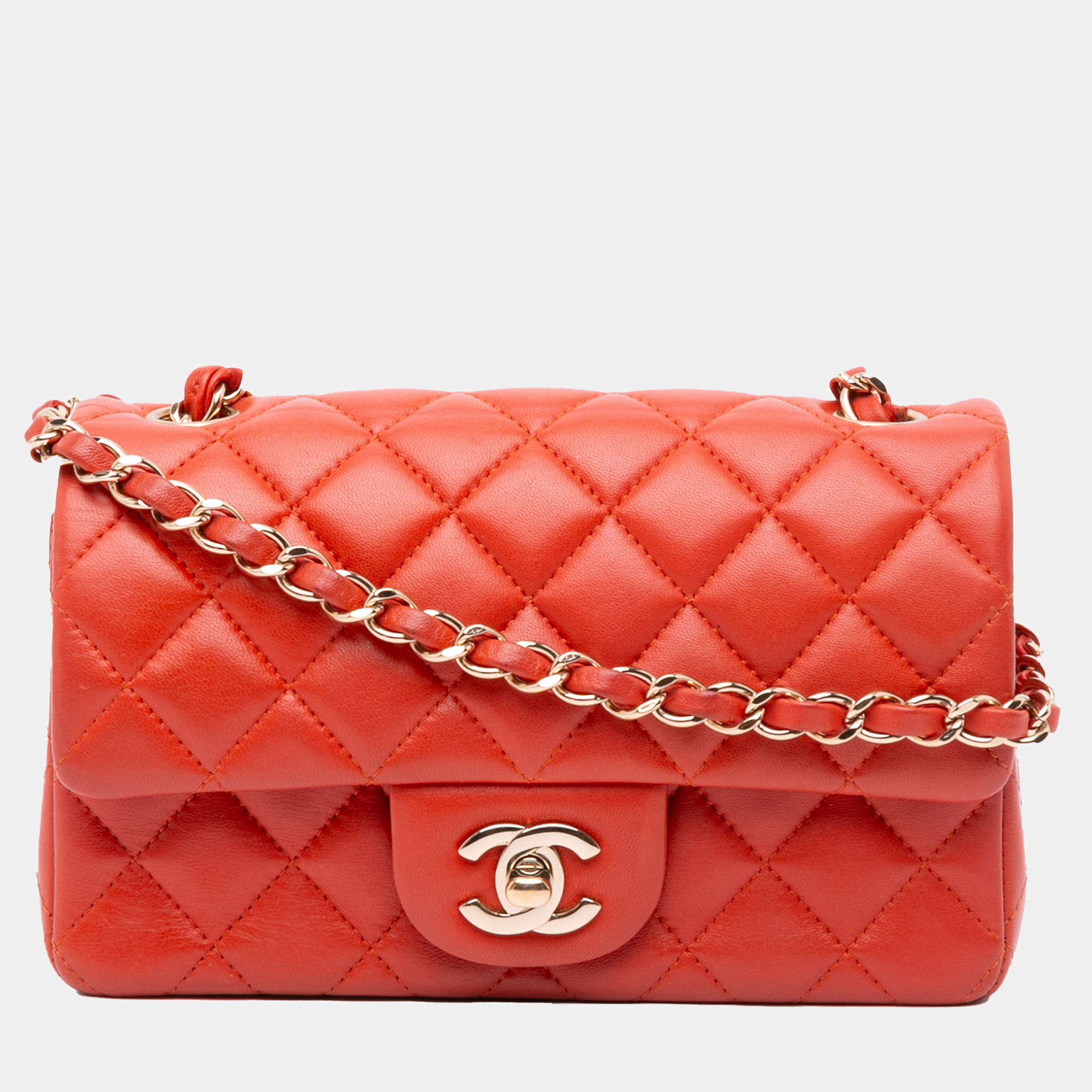 Chanel Orange Mini Rectangular Classic Lambskin Single Flap