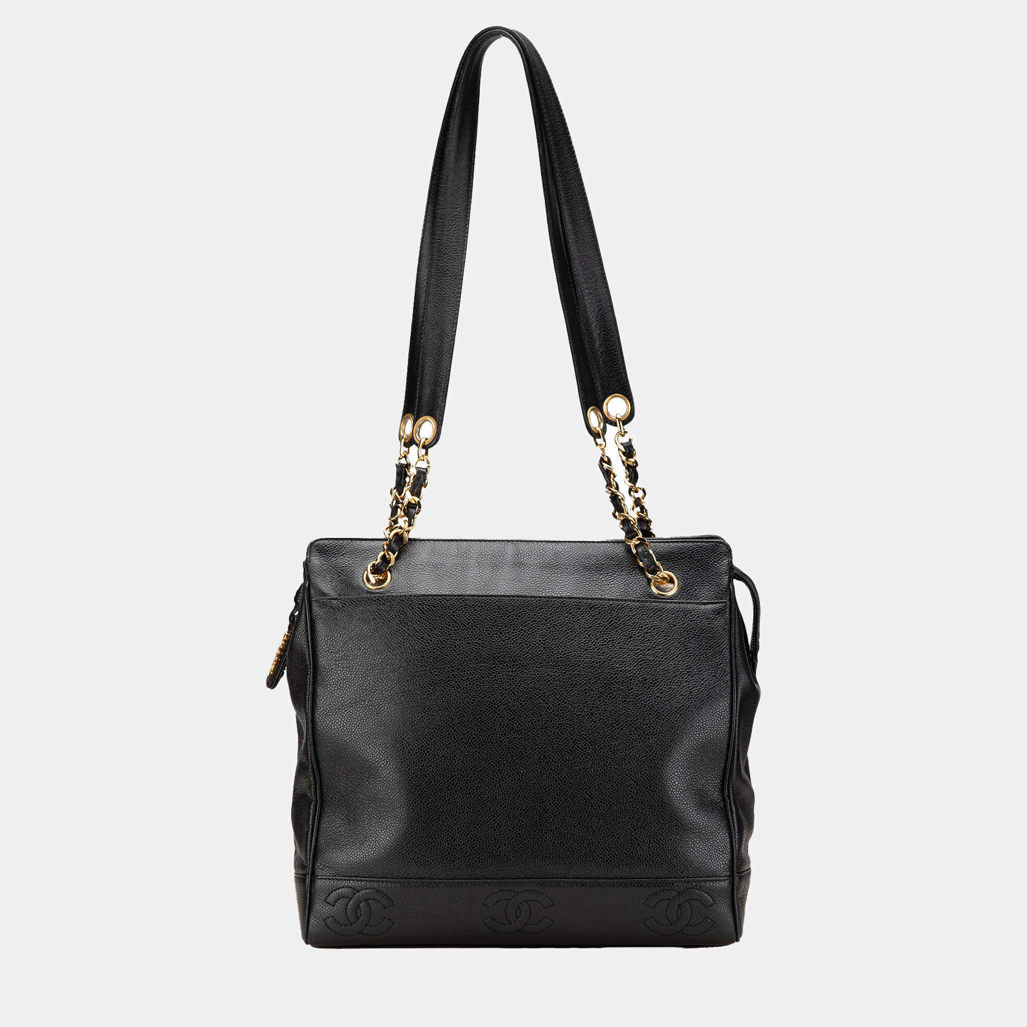 Pre Owned Chanel Black Triple CC Caviar Tote