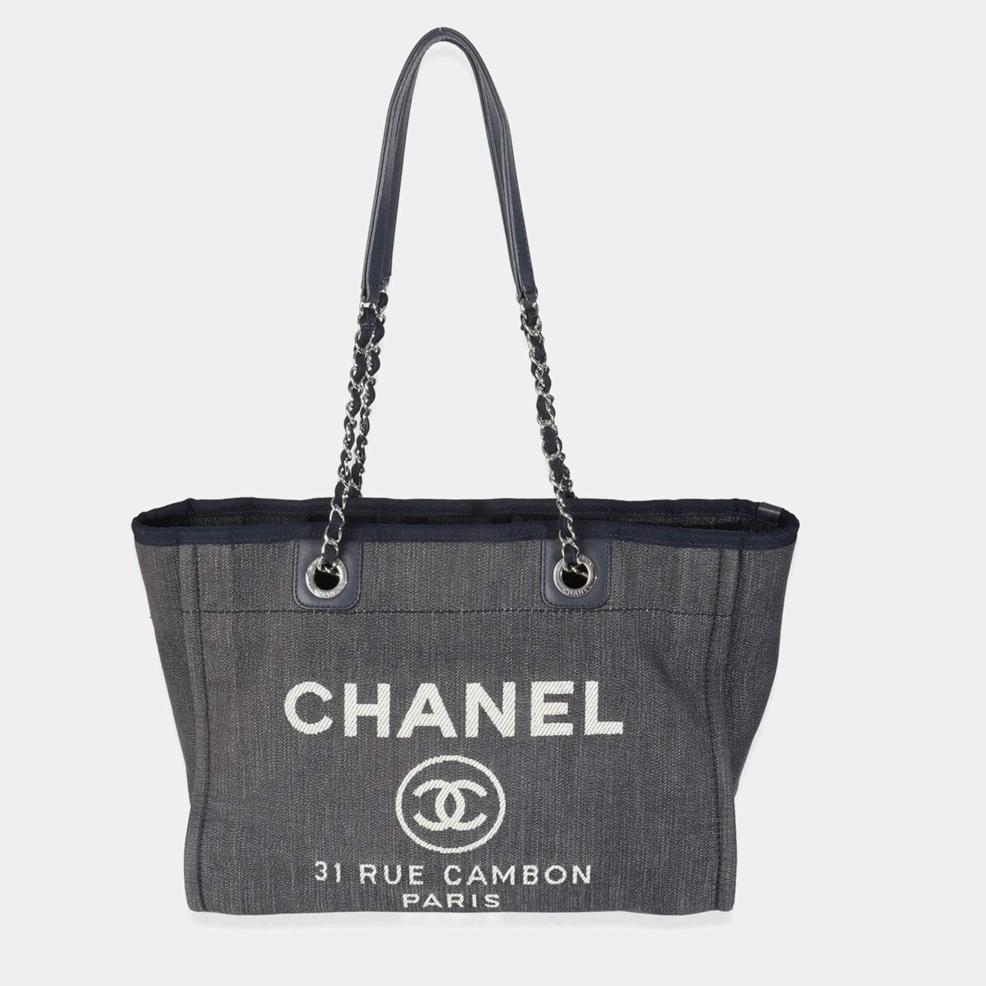 Chanel Dark Blue Denim Small Deauville Tote bag