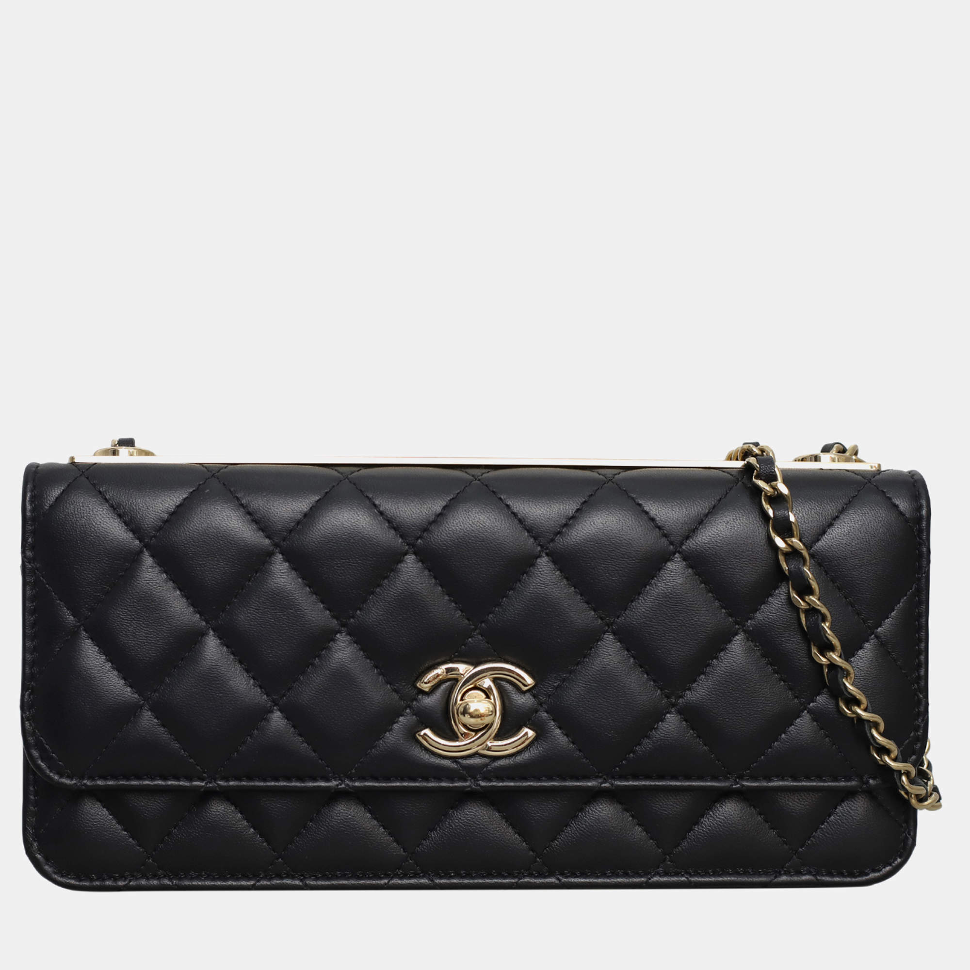 Chanel Black Quilted Lambskin Leather CC Trendy Wallet on Chain