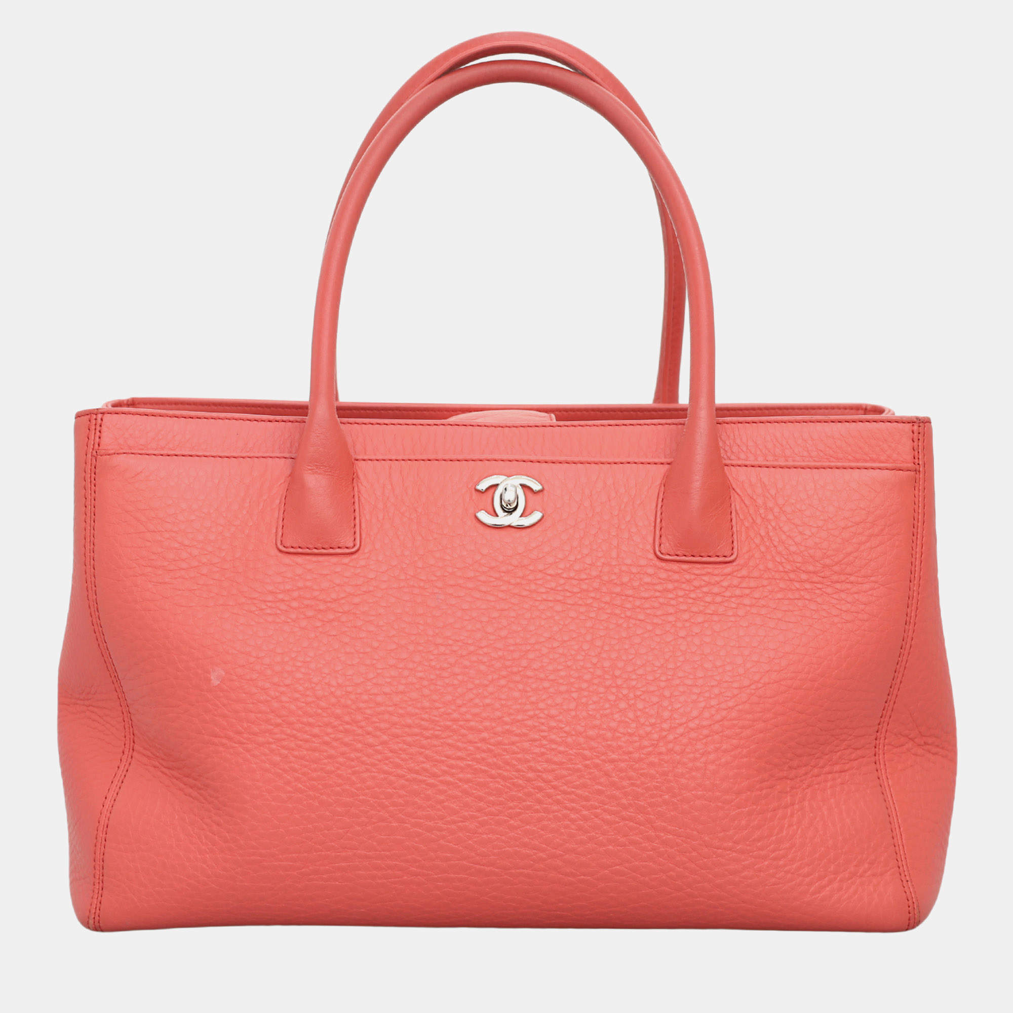 Pre Owned Chanel Peach Leather Executive Cerf Tote Bag