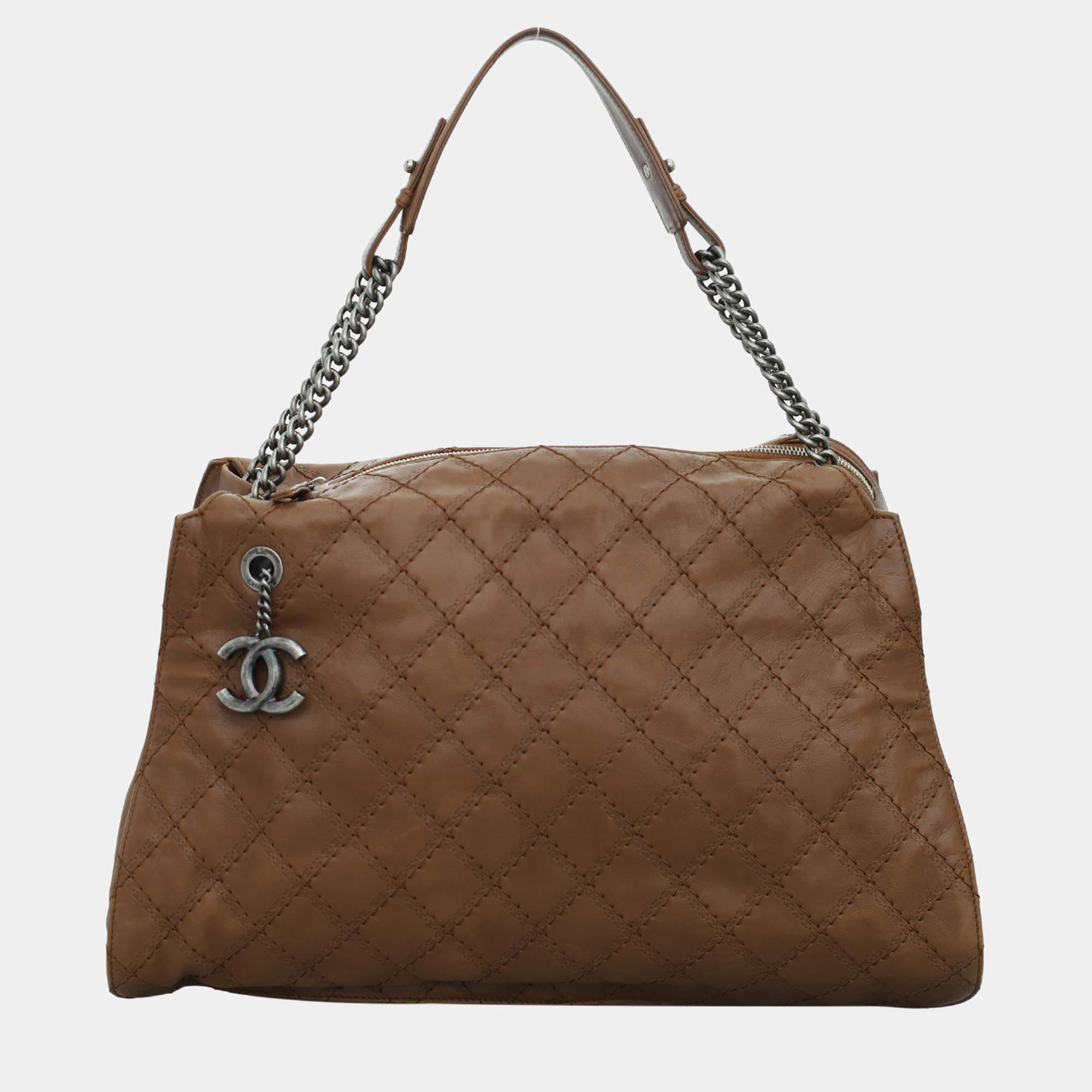Pre Owned Chanel Brown Lambskin Leather Quilted Shoulder Bag
