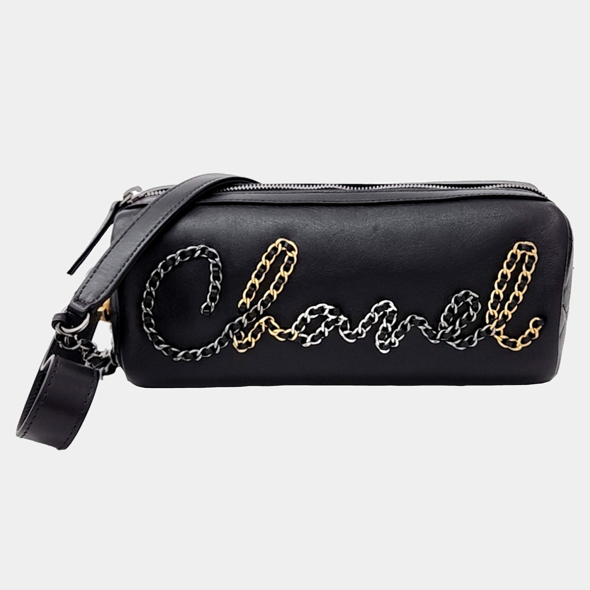 Chanel Black Leather chain bowling bag