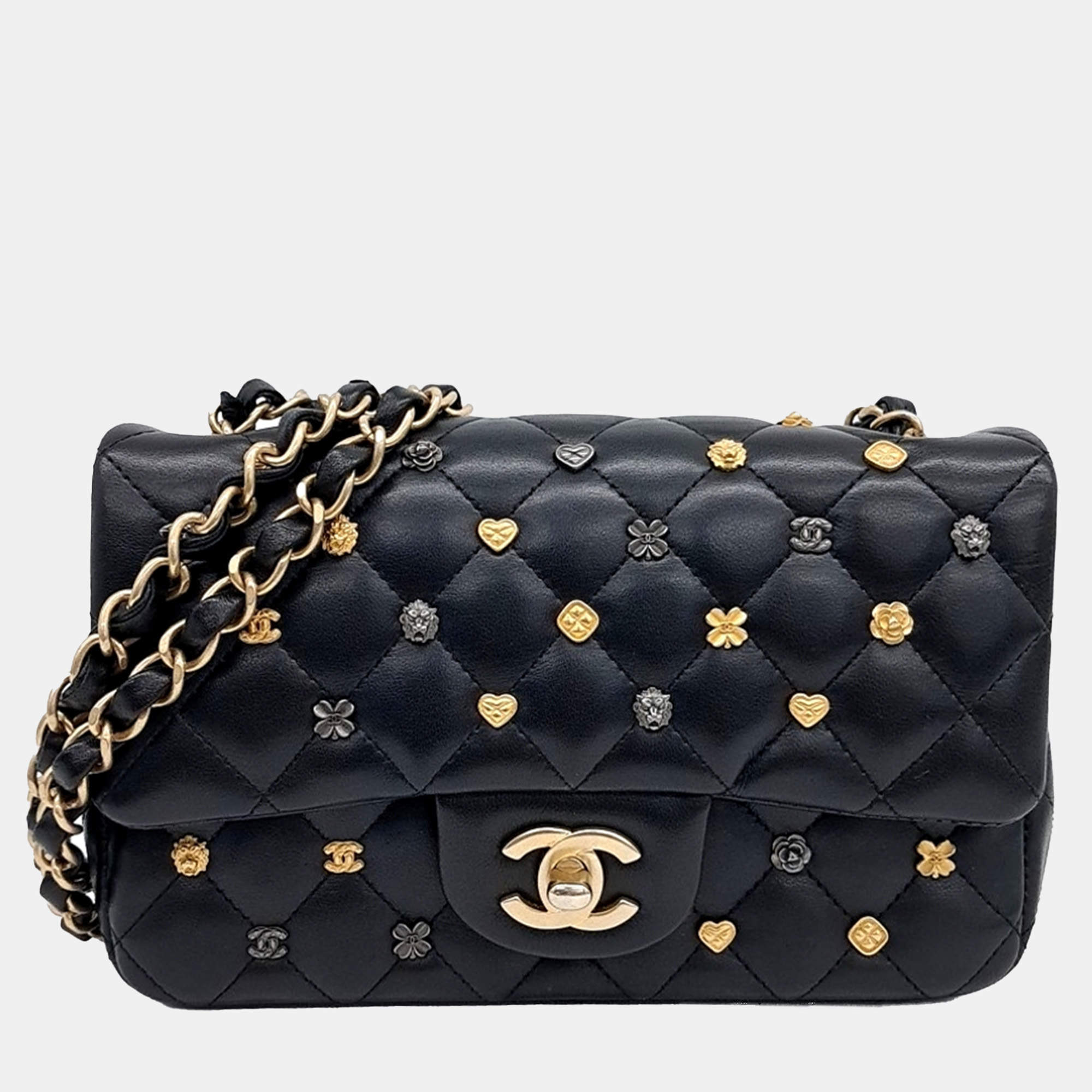 Chanel Black Leather Lucky Charm Classic New Mini crossbody Bag