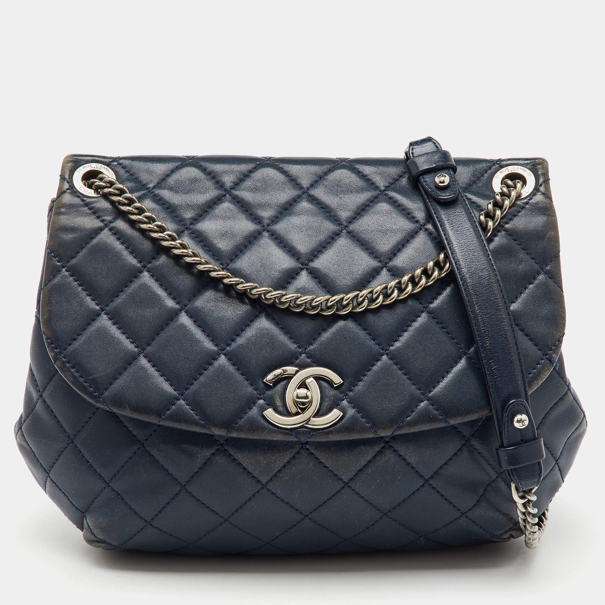 Pre Owned Chanel Navy Blue Quilted Leather Daily Supple Flap Bag
