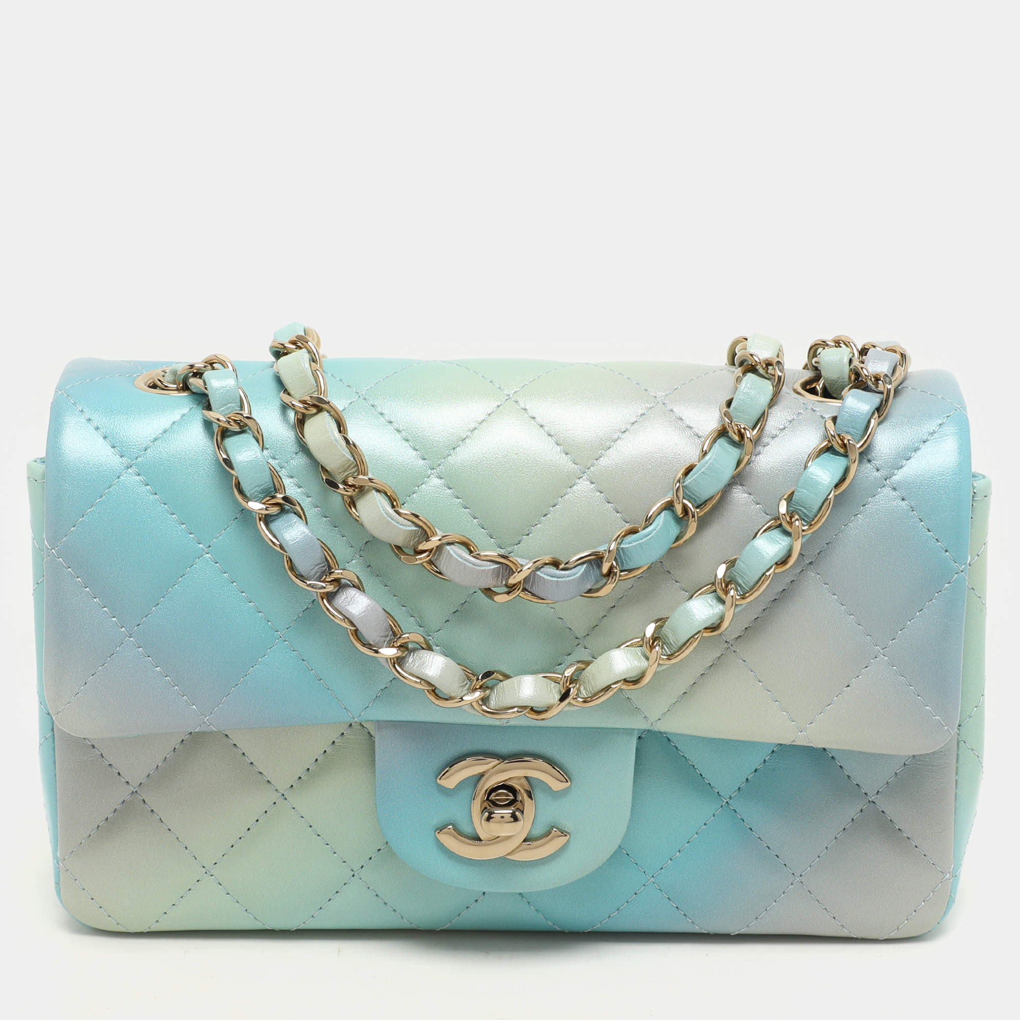 Pre Owned Chanel Blue Ombre Quilted Leather Mini Rectangular Flap Bag