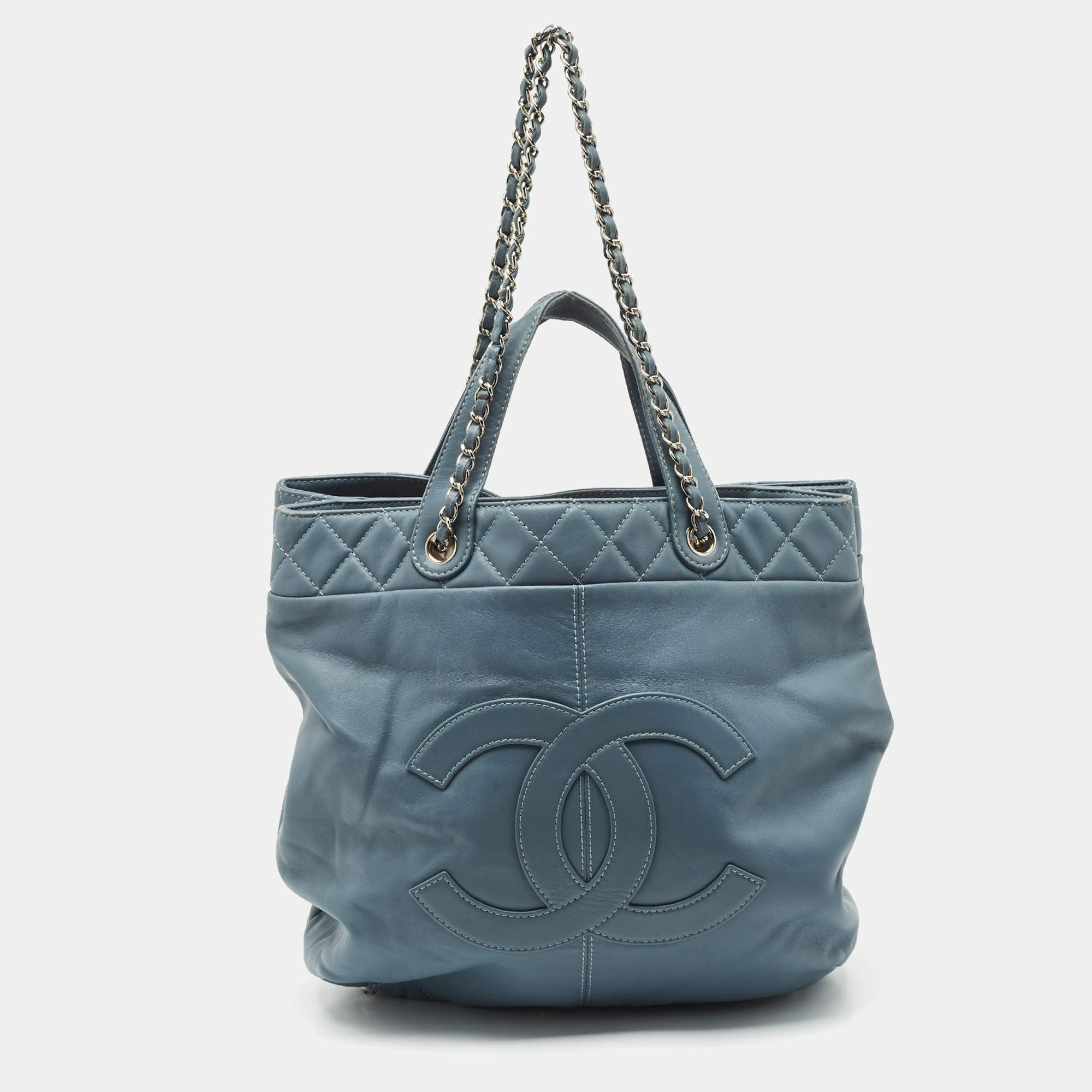 Chanel Light Blue Quilted Leather Trianon Tote