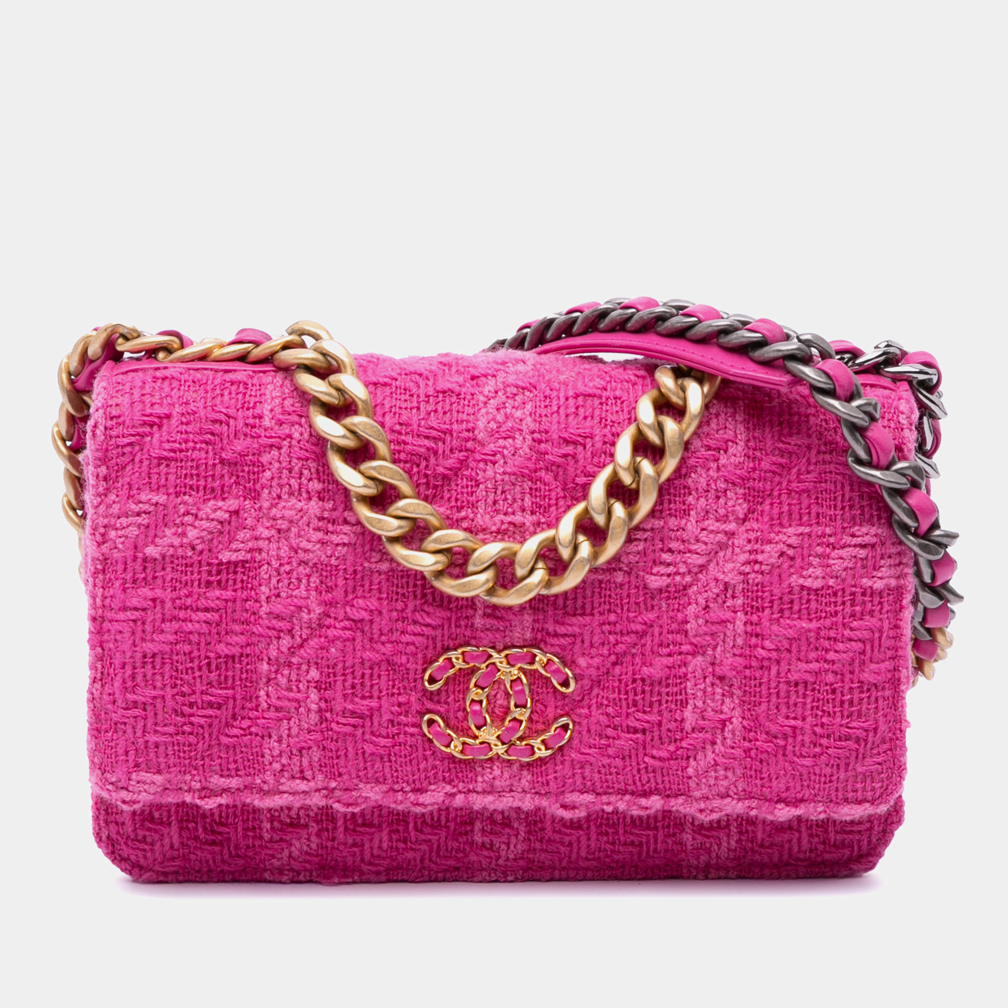 Chanel Pink Tweed 19 Wallet On Chain