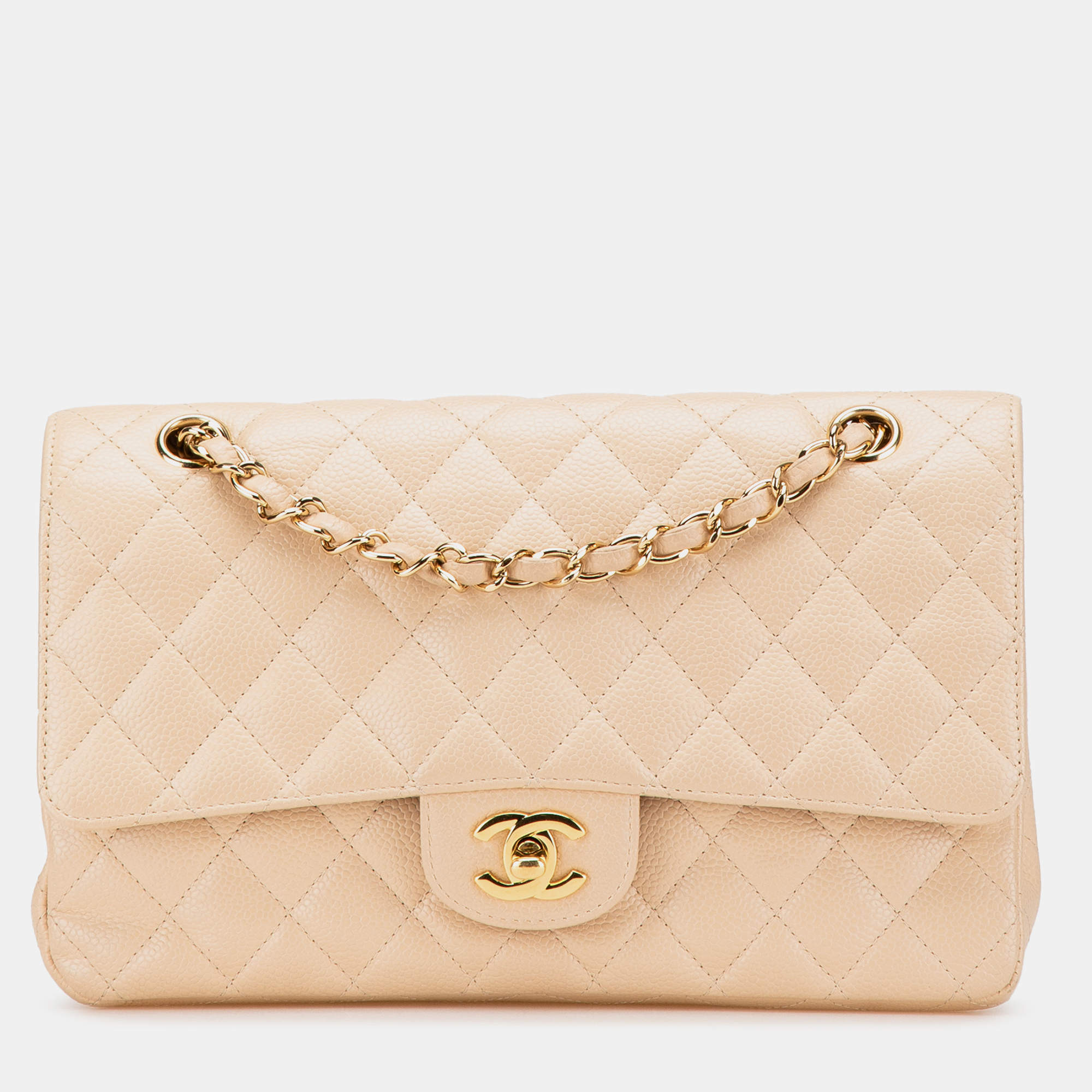 Chanel Beige Medium Classic Caviar Double Flap