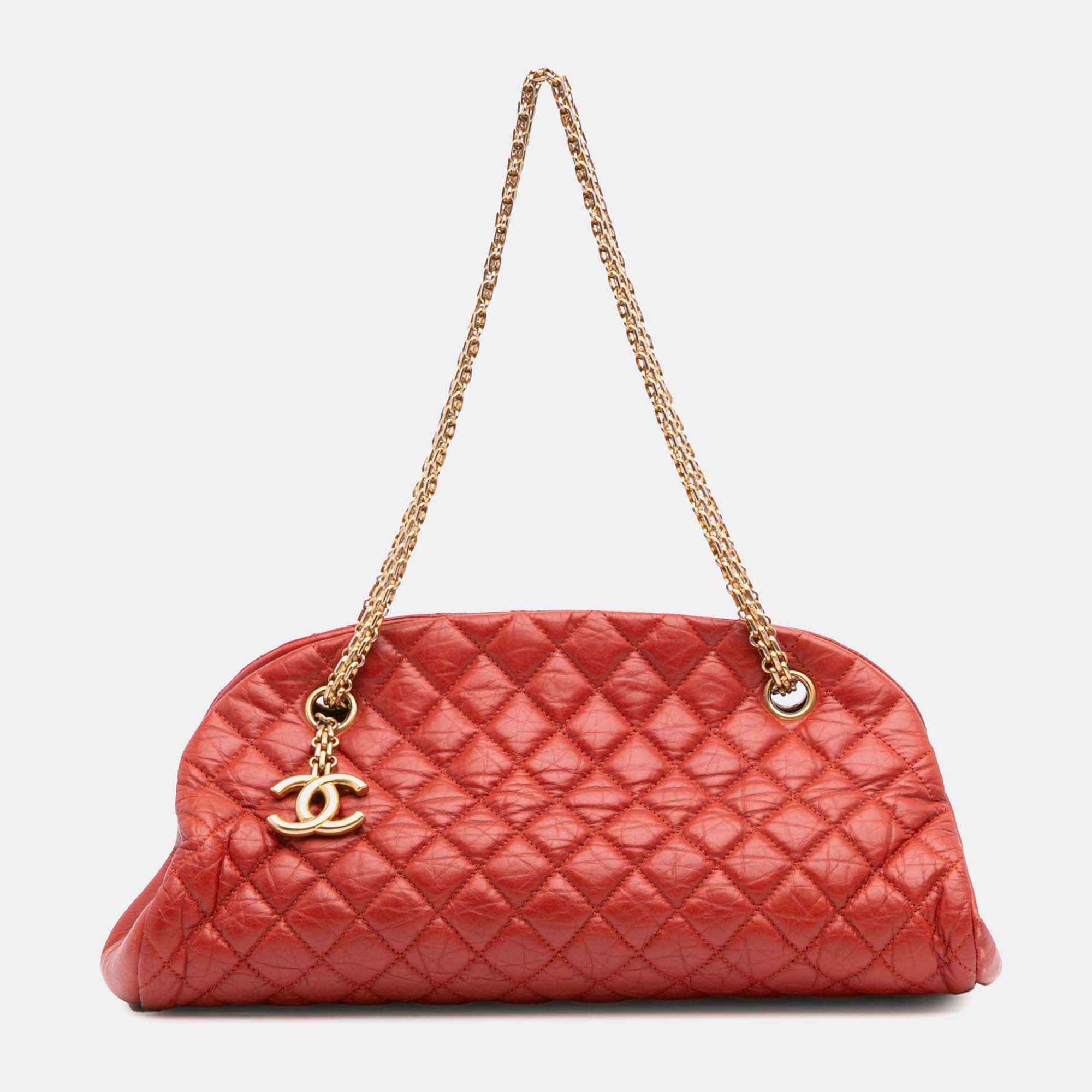 Chanel Red Medium Lambskin Just Mademoiselle Bowling Bag