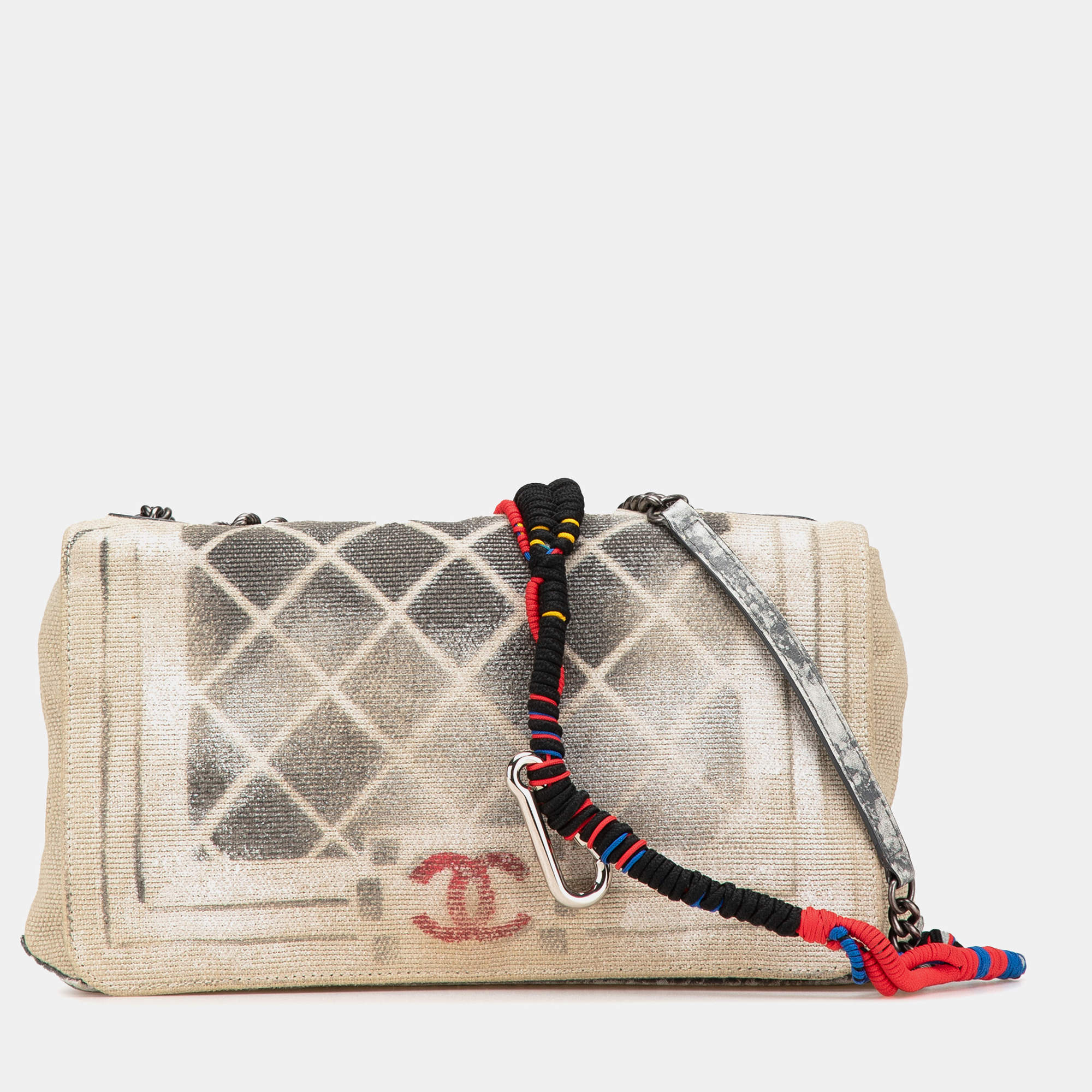 Chanel Beige/Brown Canvas Medium Graffiti Tromp L Oeil Oh My Boy Flap