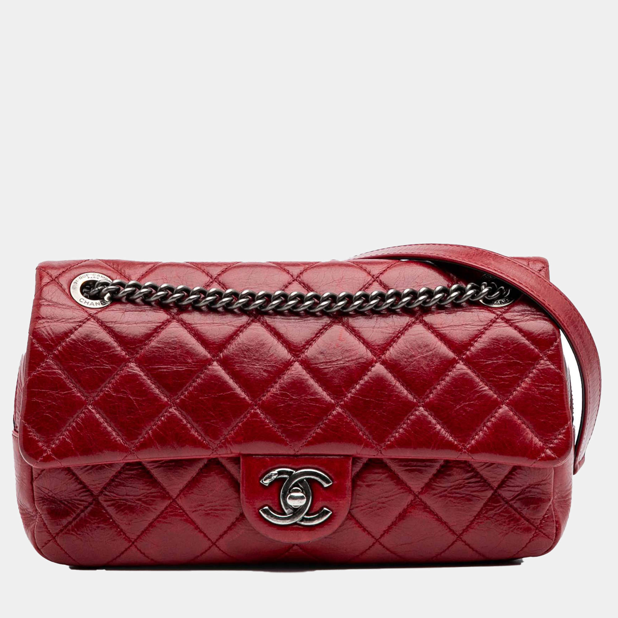 Chanel Red Medium Glazed Calfskin Duo Color Flap