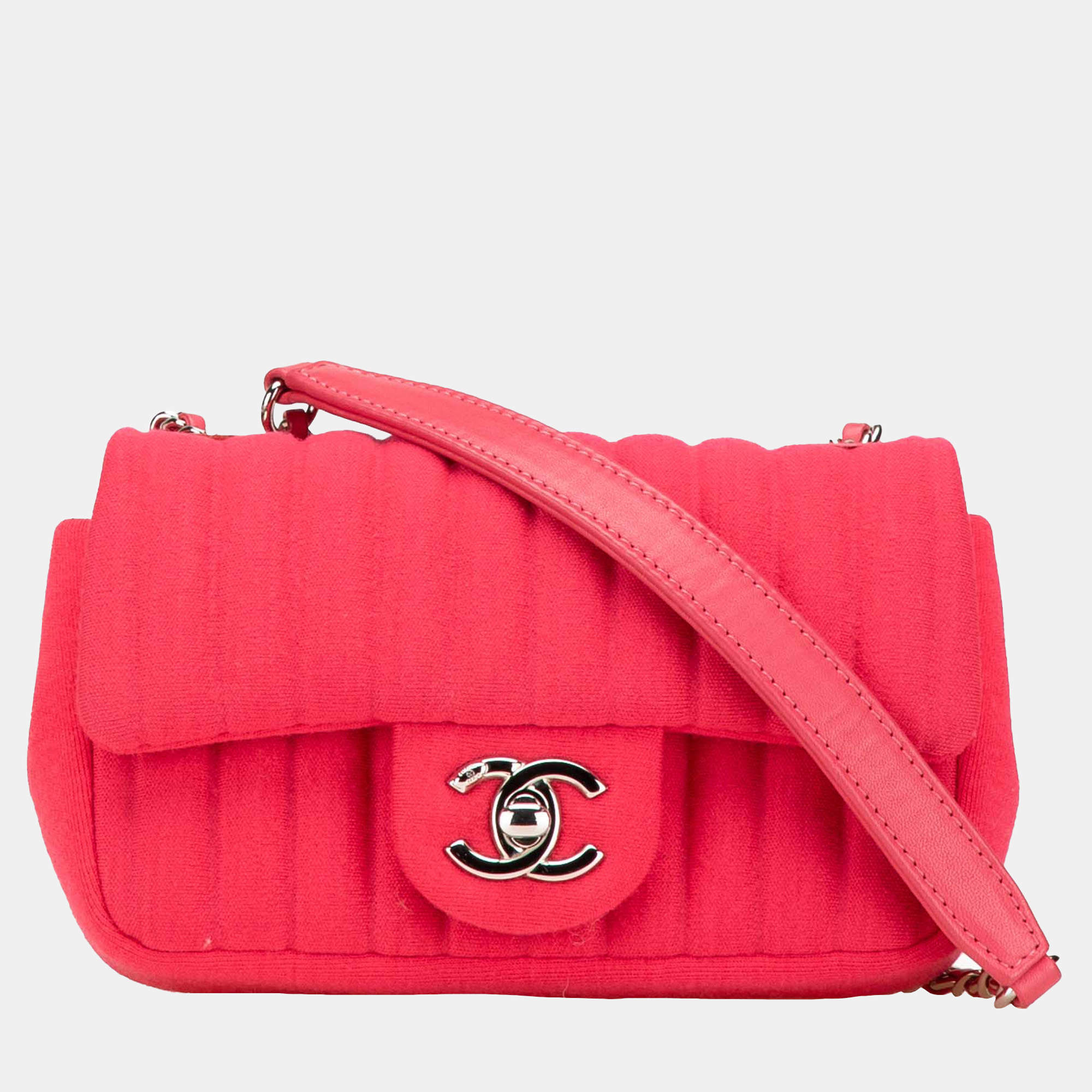 Pre Owned Chanel Pink Mini Vertical Quilted Jersey Single Flap