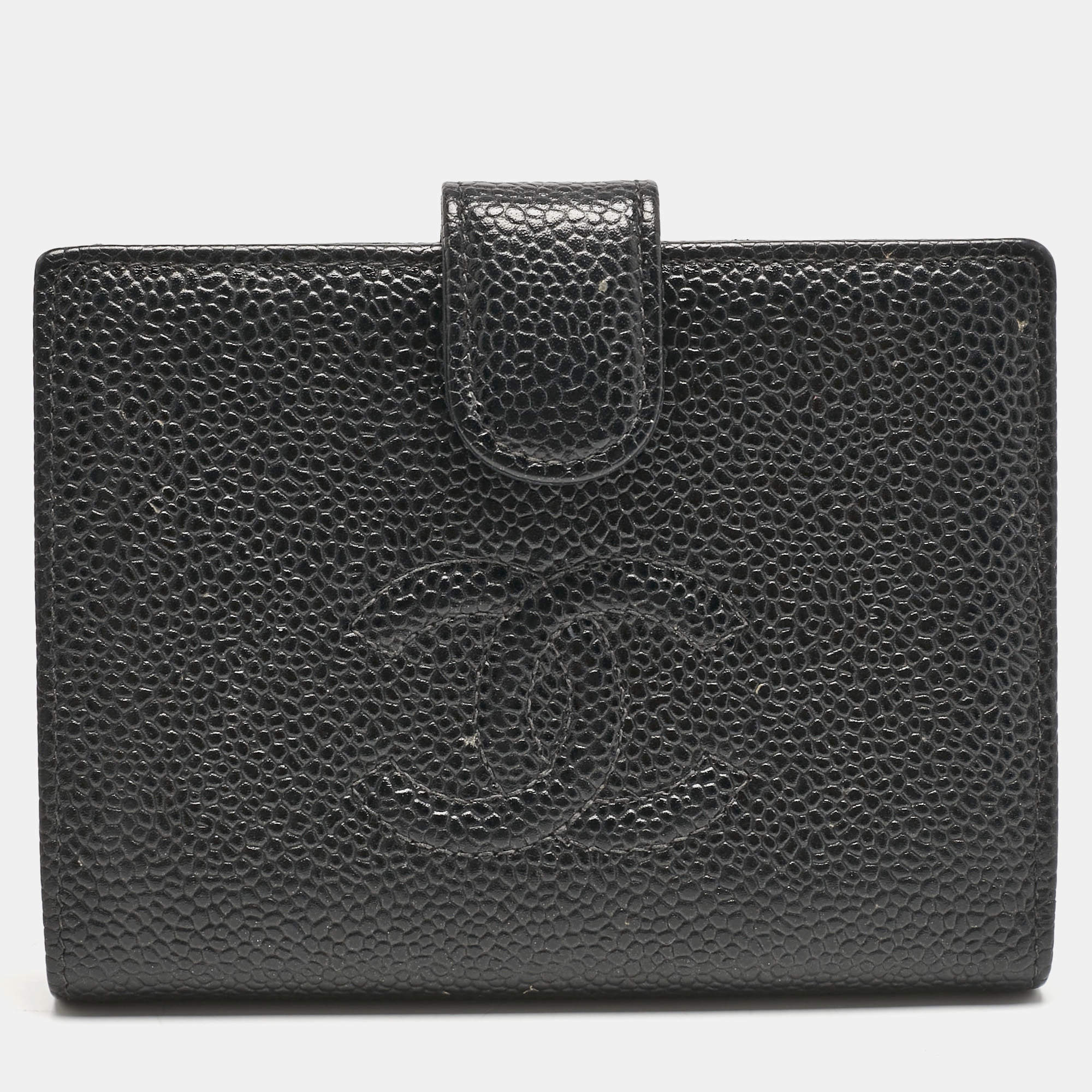 Pre Owned Chanel Black Caviar Leather CC French Wallet