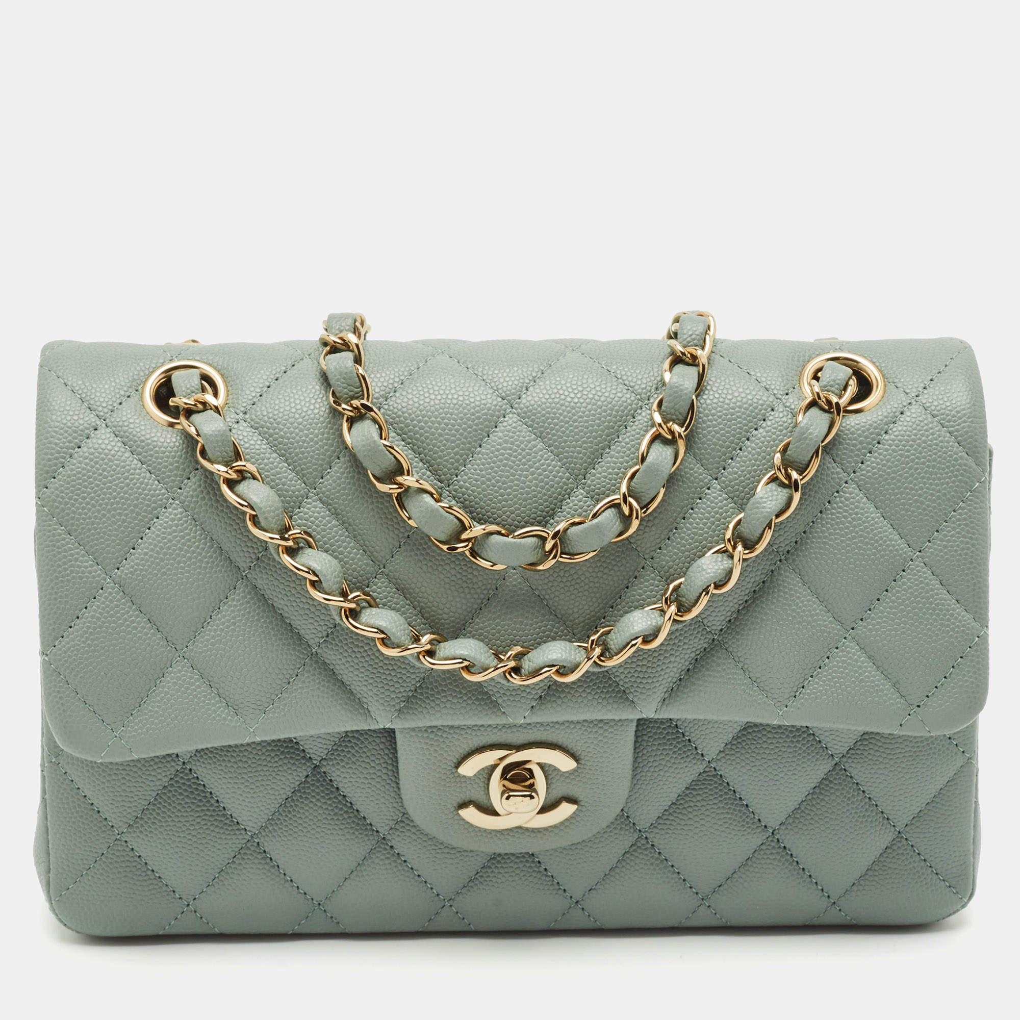 مملوكة مسبقًا Chanel Green Quilted Caviar Leather Small Classic Double Flap Bag
