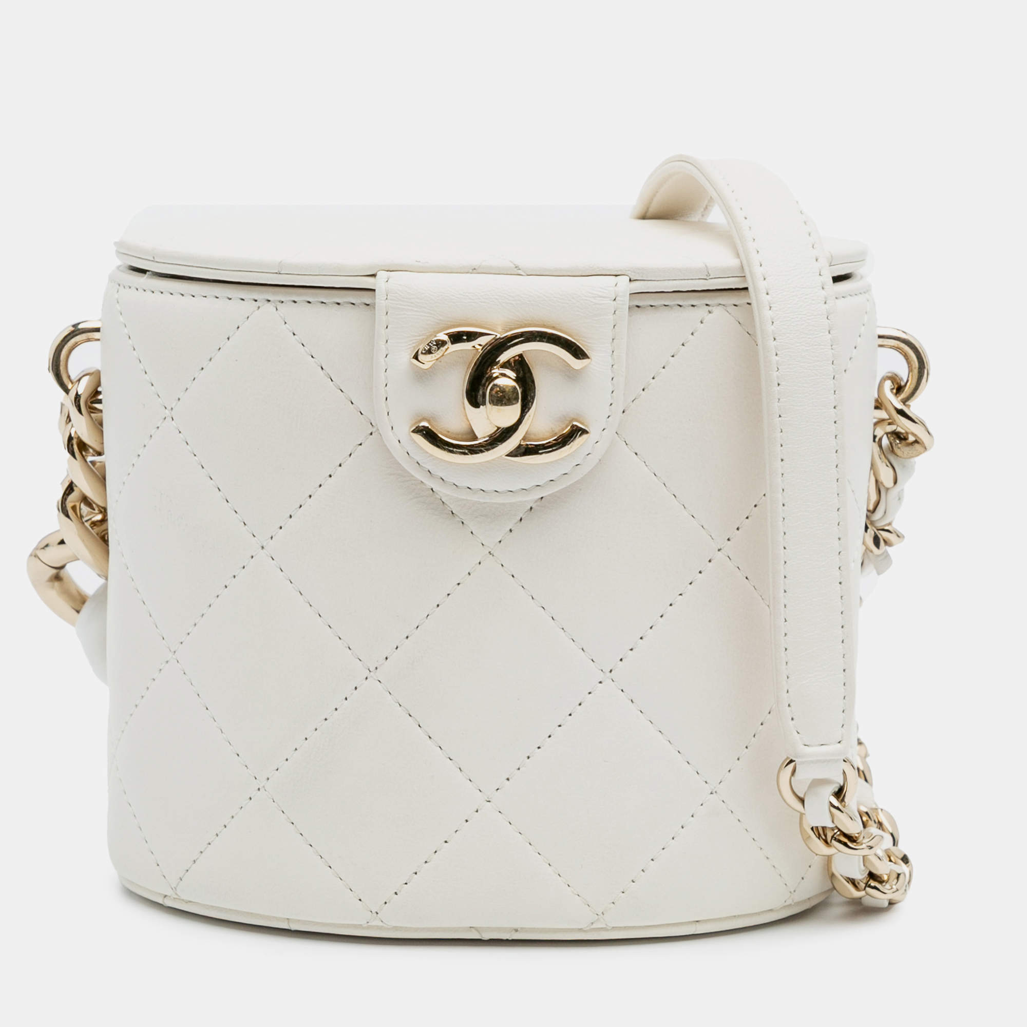 Chanel White Lambskin CC Elegant Chain Vanity Case