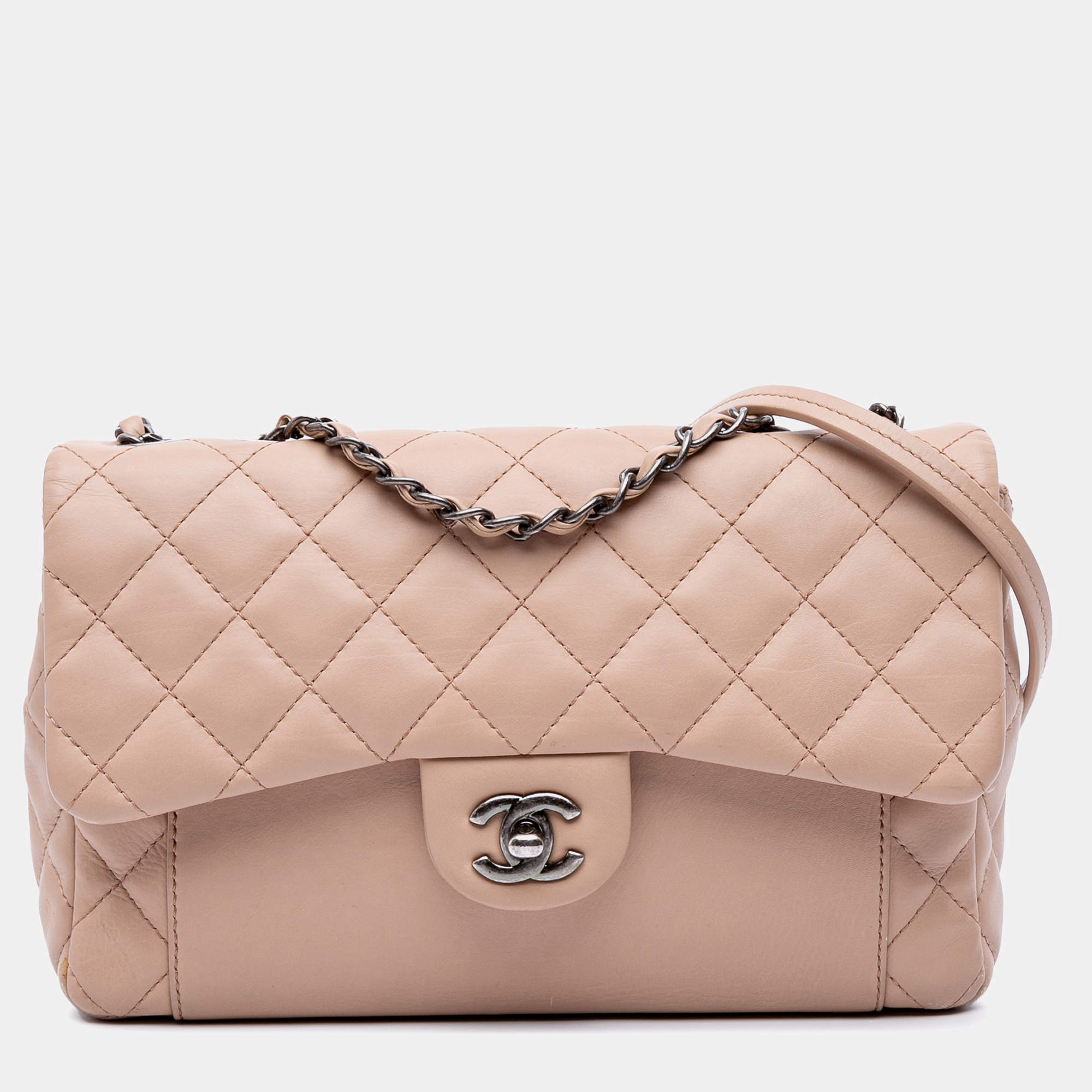 Pre Owned Chanel Brown Medium CC Quilted Calfskin Single Flap