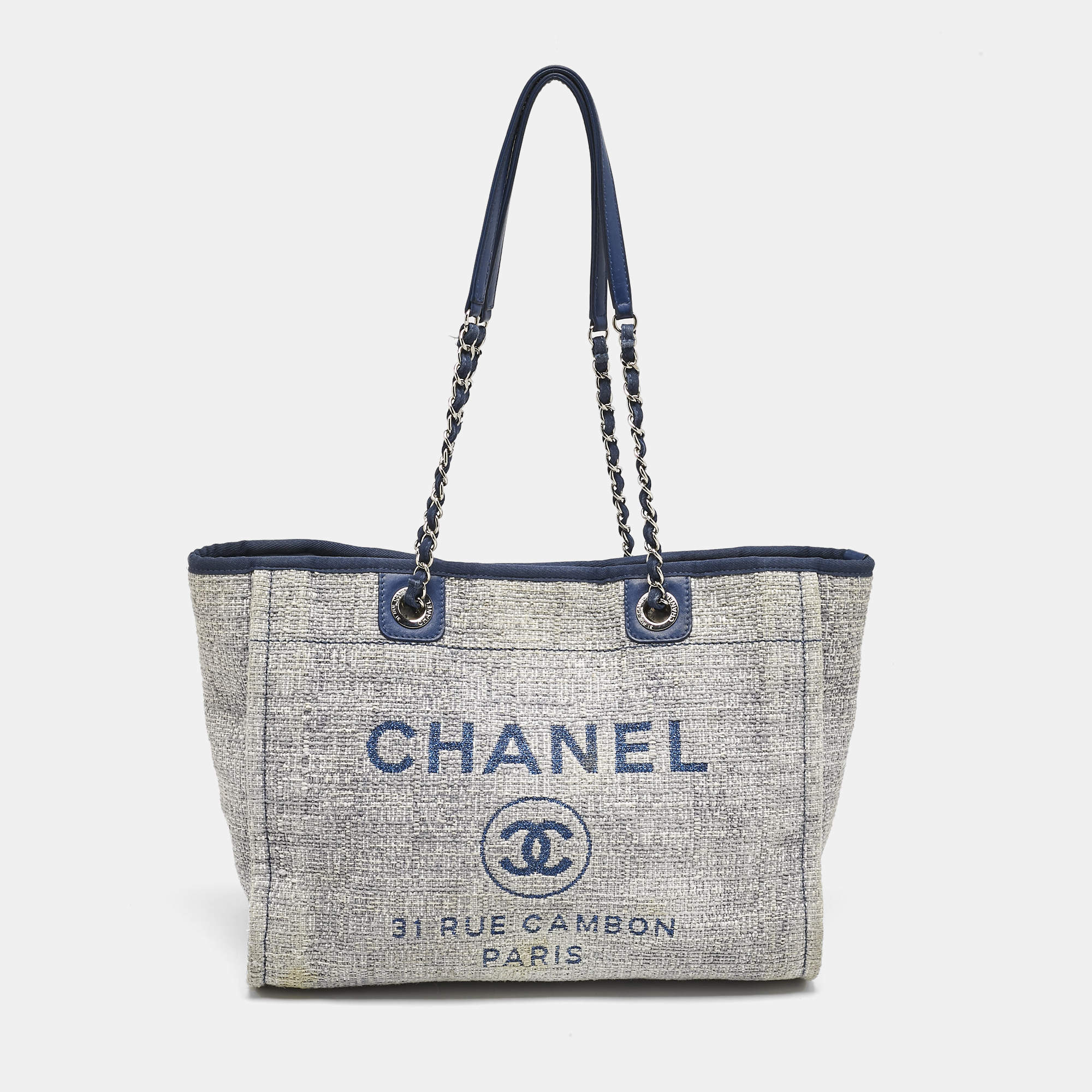 Chanel Blue Tweed Medium Deauville Shopper Tote